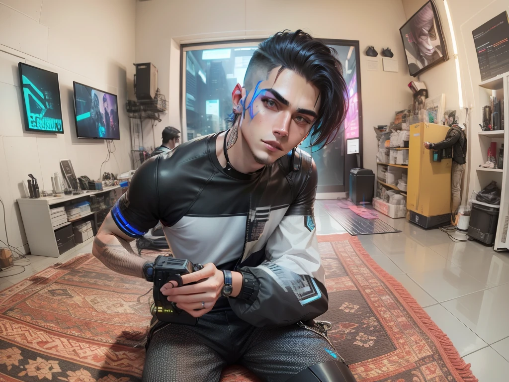 Change background cyberpunk handsome boy. realistic face. 8k. ultra realistic