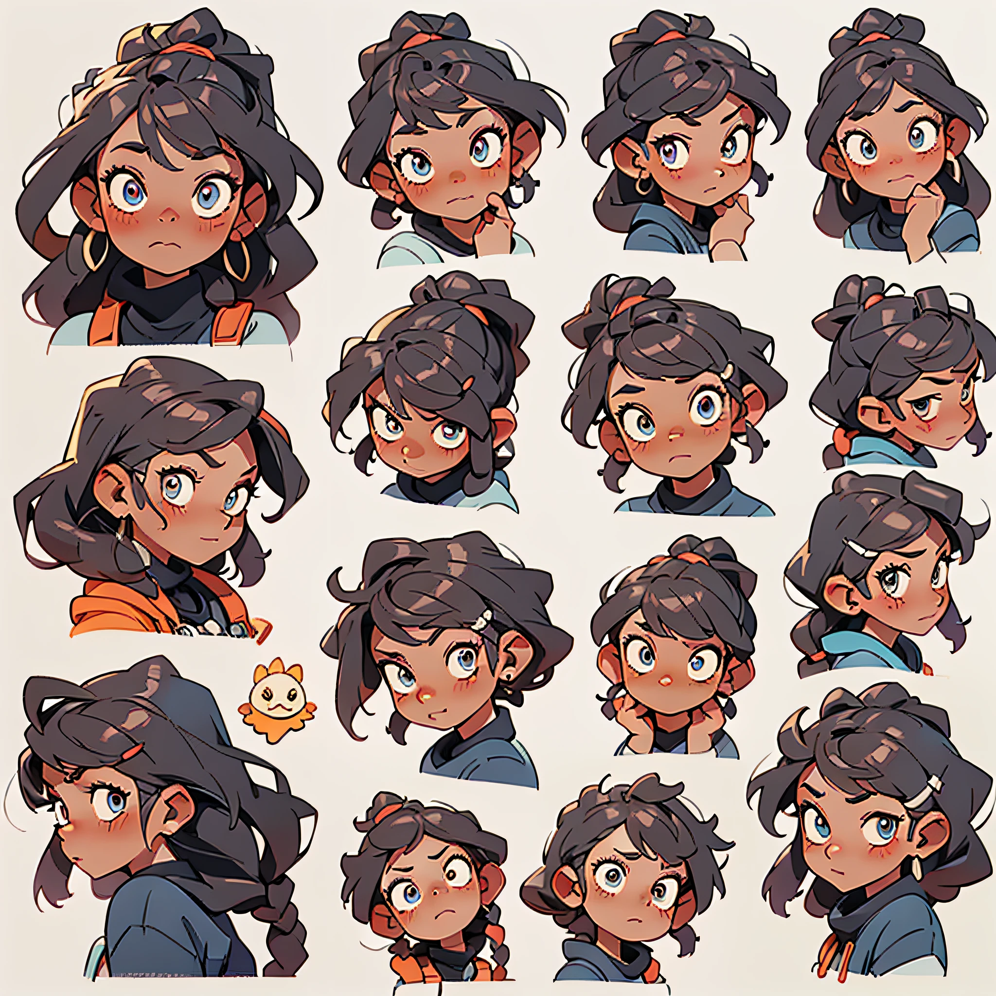 A cute girl，Danfeng Eyes，There are very shallow dragon scales on the face，A dragon coiled around the shoulder，9 Image matrix arrangement，9 emoji packs，9 poses and expressions，Disney  style，Black strokes，differentemotions