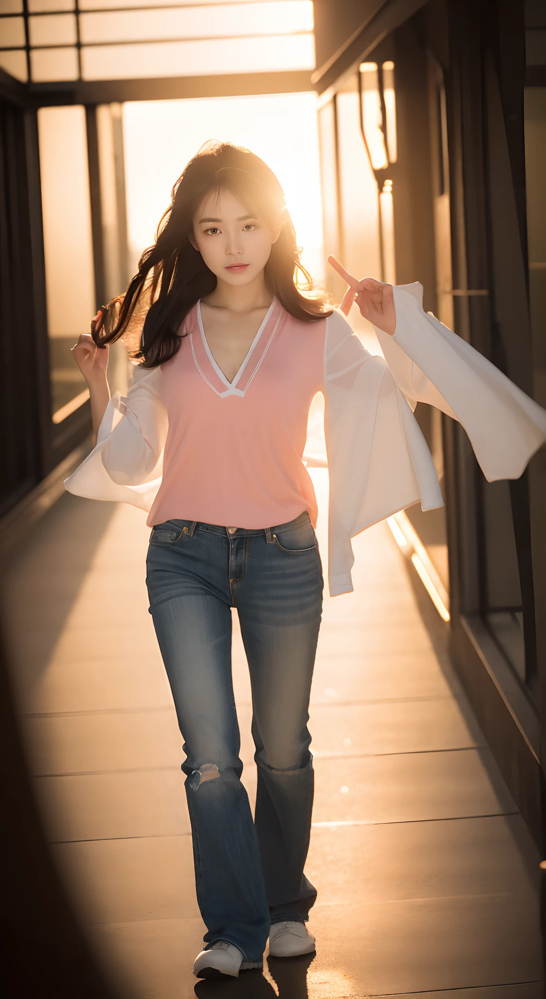 ((Best quality, 8K HD, Masterpiece: 1.3)), Focus: 1.2, Perfect body beauty: 1.4, hindquarters: 1.2, ((layered haircuts, chest: 3.2)), (Wet clothes: 1.1), (rain, grassy fields: 1.3), 1 beautiful woman taking pictures on the grass，RAW photos，tmasterpiece，（highdetailskin：1.2），8k ultra high definition，digital SLR camera，gentlesoftlighting，high high quality，filmgrain，富士XT3，20 years old Asian woman，Wear simple clothes，T-shirt and skinny jeans，Detailed clothing details:1.3，perfect body figure，Perfect breasts and nipple bulge，The legs are straight and slender，Branded stylish shoes:0.6，Super detailed facial details and skin，Fair pink face and skin，The skin is pink，with light glowing，二重まぶた，Super detailed eyes，(Gloss on lips, eyeslashes, Glossy face, Best quality, Super high resolution, warm color，Wide lighting, naturalshadow), Sexy, Full body shooting: 1.8 highly detailed facial and skin textures, Delicate eyes, Double eyelids, Whitens the skin, Long hair