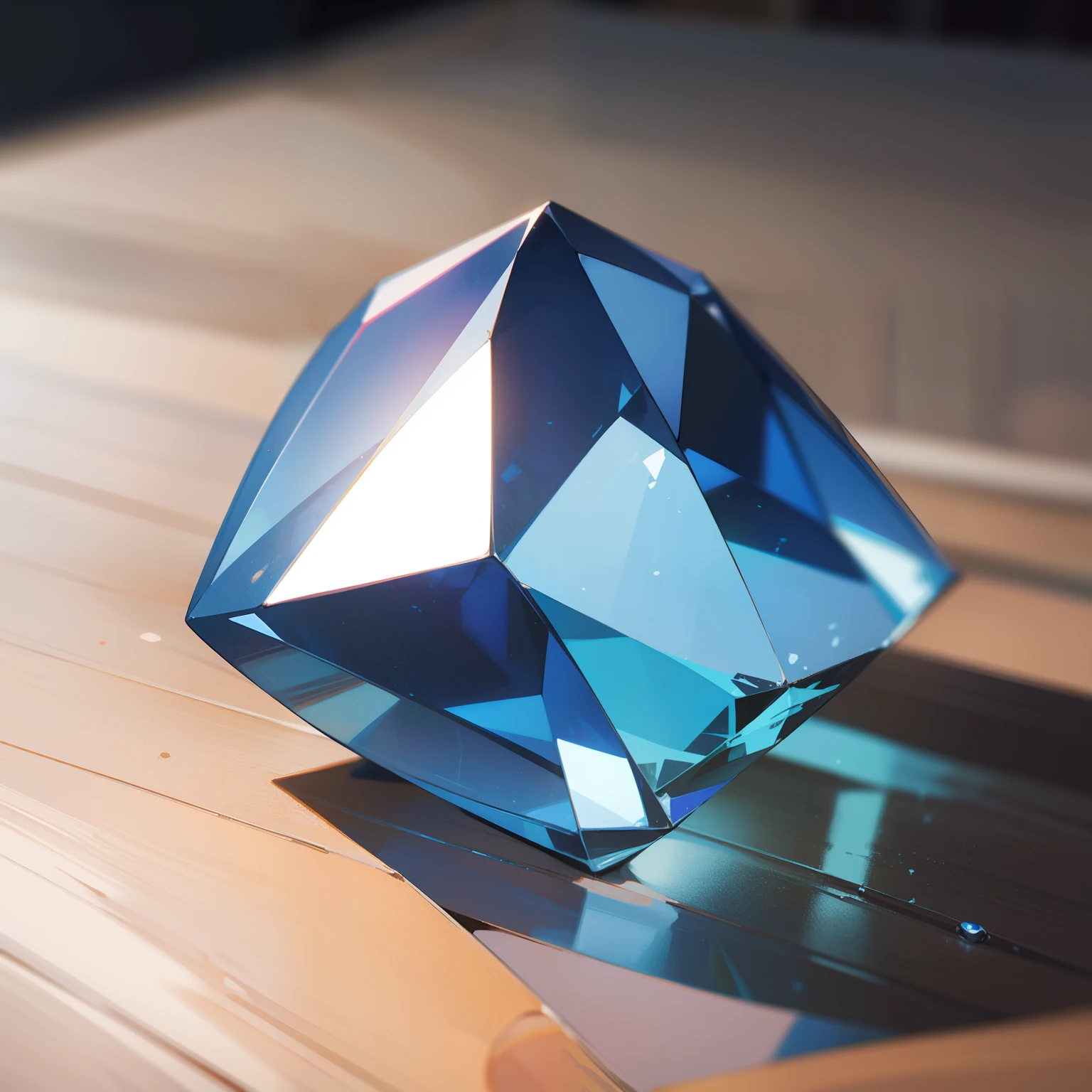 A blue gemstone on a table。Close-up Shot Shot