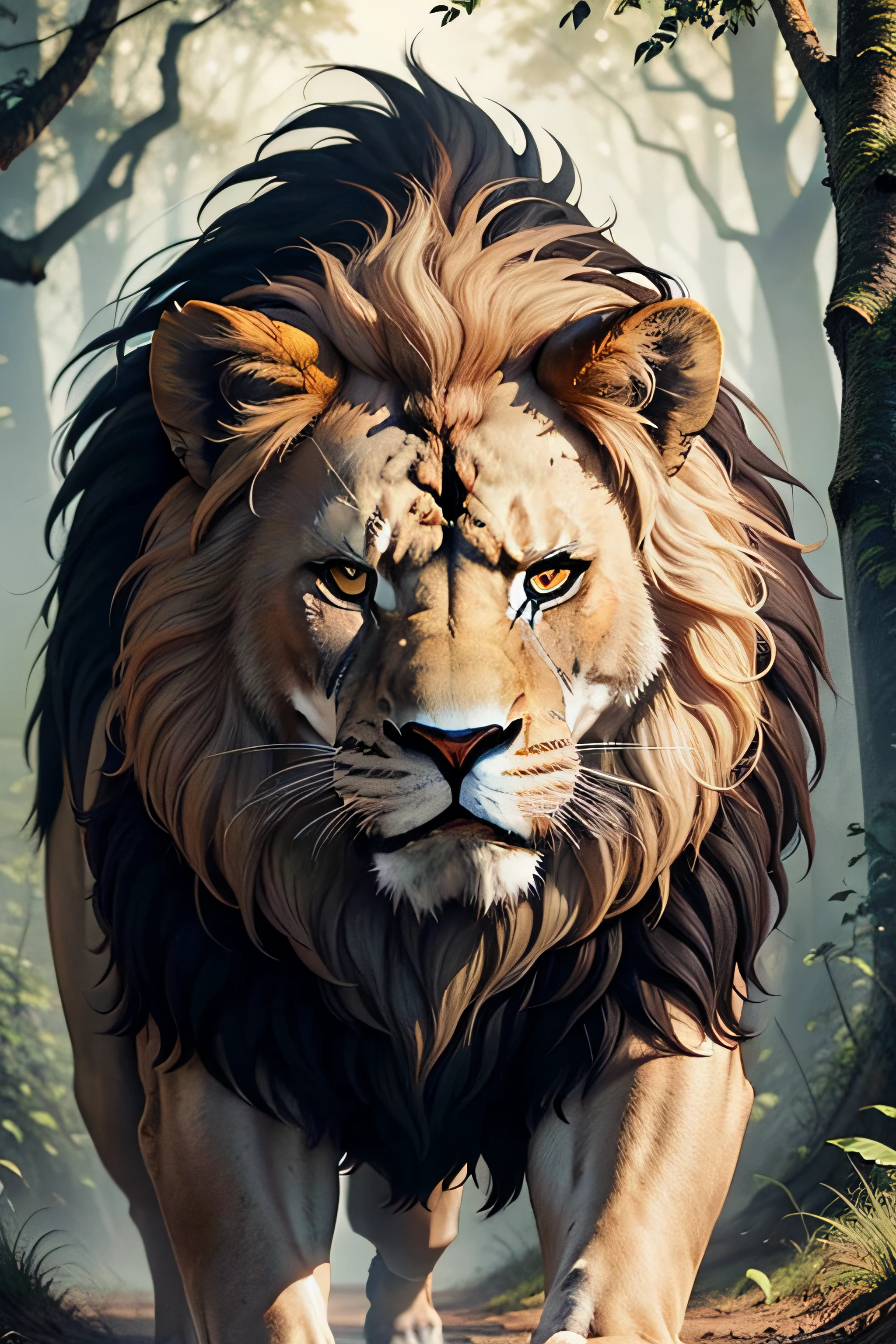 Imagine finding a lion in the forest with an angry face
