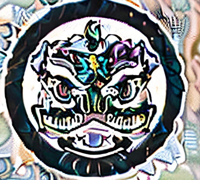 Close-up of colorful signs with lion dance, lion dance, Chinese Dragon, Dragon face, 中 国 鬼 节, China, chinese dragon engrave, dragon design language, Kungfu, , Dragon, Kungfu, Full details, Colorful signs，Badge，Simple pattern