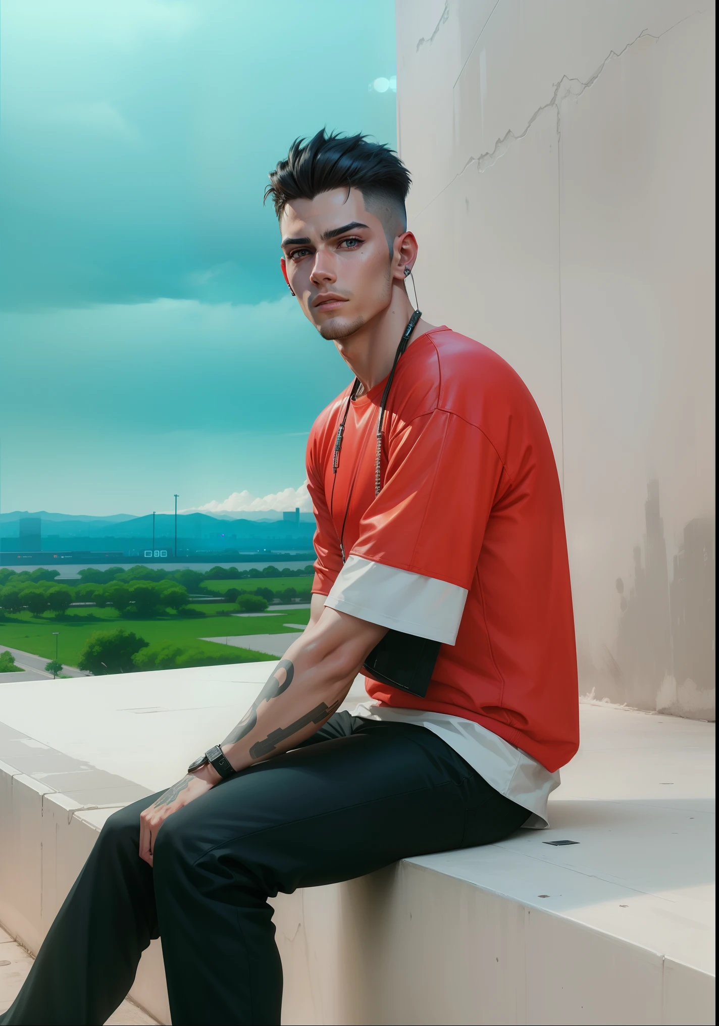 Change background cyberpunk handsome boy. realistic face. 8k. ultra realistic