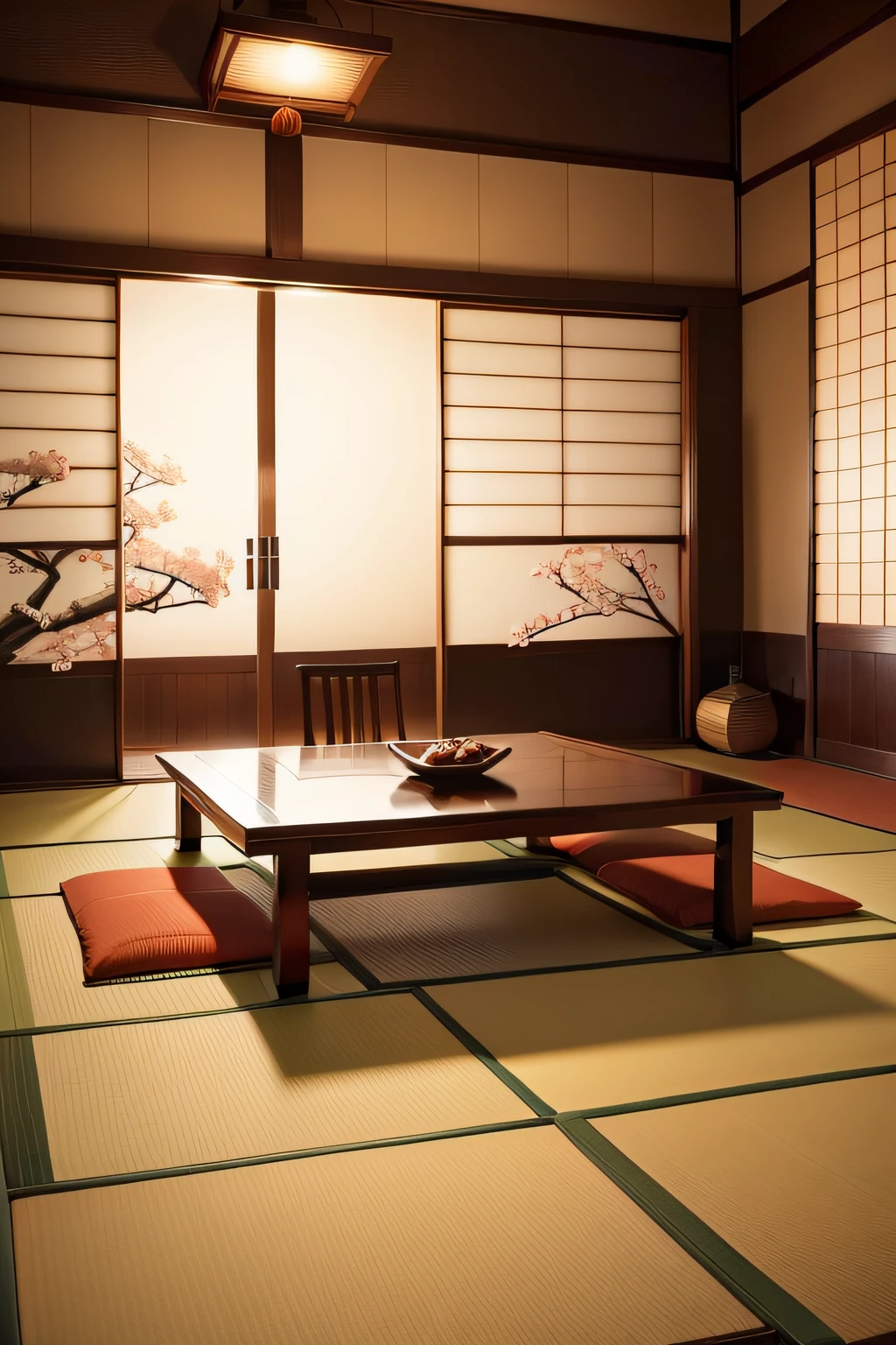 traditional Japanese room　A Japanese style　Background with　Chabudai　Tatami mats