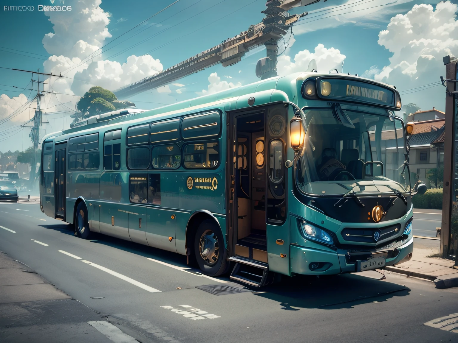 futuristic bus, brancos de fundo, Corpo Steampunk, detalhes intrincados, Magnificent, cinemactic, high resolution, 4k,