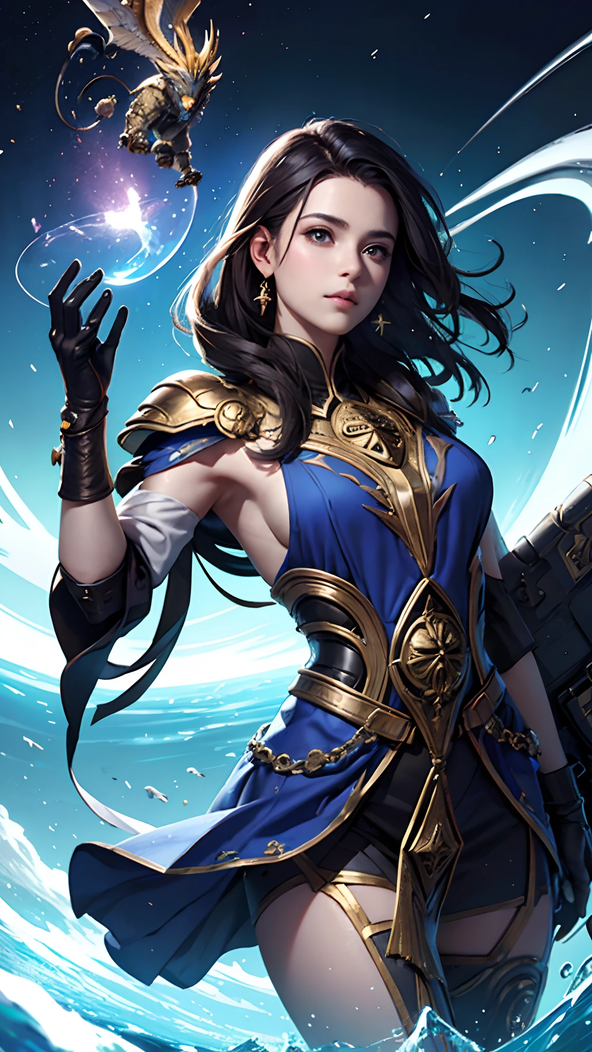 Arte Oficial, Unity 8k Wallpaper, Ultra Detalhe, Obra-Prima, Melhor Qualidade, Uma Mulher, (Muito Detalhe), dinamic angle, mystical expression, Fogo Efeito Brilhante, Fundo de Fantasia, rim lighting , Luz Lateral, cinematiclight, Ultra Definition, 8k UHD, grain of film, Melhor Sombra, Delicado, RAW, light particules, Textura Detalhada da Pele, Textura Detalhada da Armadura de Ouro, Clivagem, Rosto Detalhado, Detalhe complexo, Ultra-detalhado, Brilhante, Forte, armadura branca, segurando uma arma, segurando um escudo, dron de vara, (((cabelo castanho, seios gigantes 2.1))), olhos negros muito brilhantes, longo manto vermelho, fantasia, (realista),