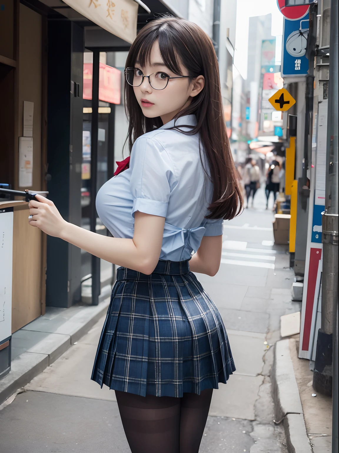 (8K、Raw photography、top-quality、masterpiece:1.2),Lori,Schools,watching at viewers,Looking at the front,bob cuts,Bullish,Muchimuchi,Erotic,Pupils,Light Blue Bra,de pele branca,kne,(Black pantyhose),absurderes,a small face,small tits,flat breast,Parting the bangs from the middle、Forehead visible,(a cold expression,Tight eyes,glares,Bullish,skinny,Rasping,irate)、masterpiece,top-quality、超A high resolution,Raw photo,ren,Beautiful fece,One Person, 独奏,eye glass,,Dark look,Small breasts,fullllbody,Round glasses、cute little、Back to Student,JK school uniform,hi-school girl,A Japanese Lady,is standing,(Photorealsitic:1.37)、Photon mapping,Realistic、Cute little face,Brown-eyed、Black socks、(Red bow tie)、Radio City、Physically Based Rendering、Foreground、depth of fields、Blurry background、a picture,The girls、Body,beauty legs, Long legs, Thin leg,Tie your hair into one strand on your chest,(Bangs are visible), hair, s lips, Blue_The eye, nosesoft,(Light blue shirt), (Navy and blue and white plaid pleated skirt), Knees are visible,Sheer clothing,, Thigh, Black cotton socks,Nogizaka Idol, 女優, Japanese ido