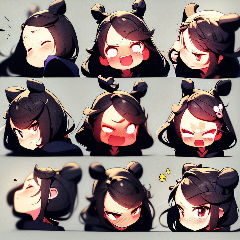 Flat avatar， 1 dragon， 9 image matrix arrangement，9 emoji packs，9 poses and expressions，Long horns on the head，Disney  style，Black strokes，differentemotions， head portrait， simple backgound