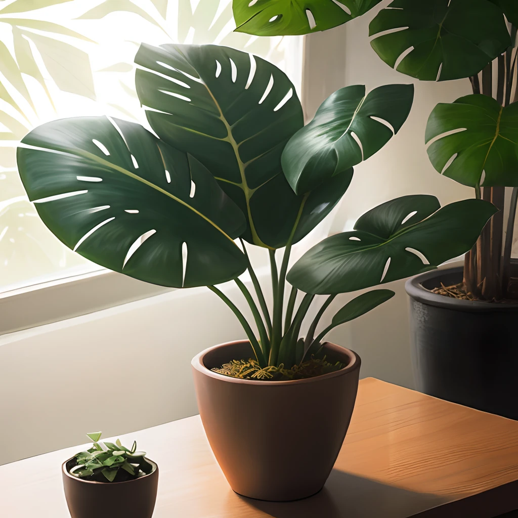 Monstera，Random background，sunraise，bokha mood