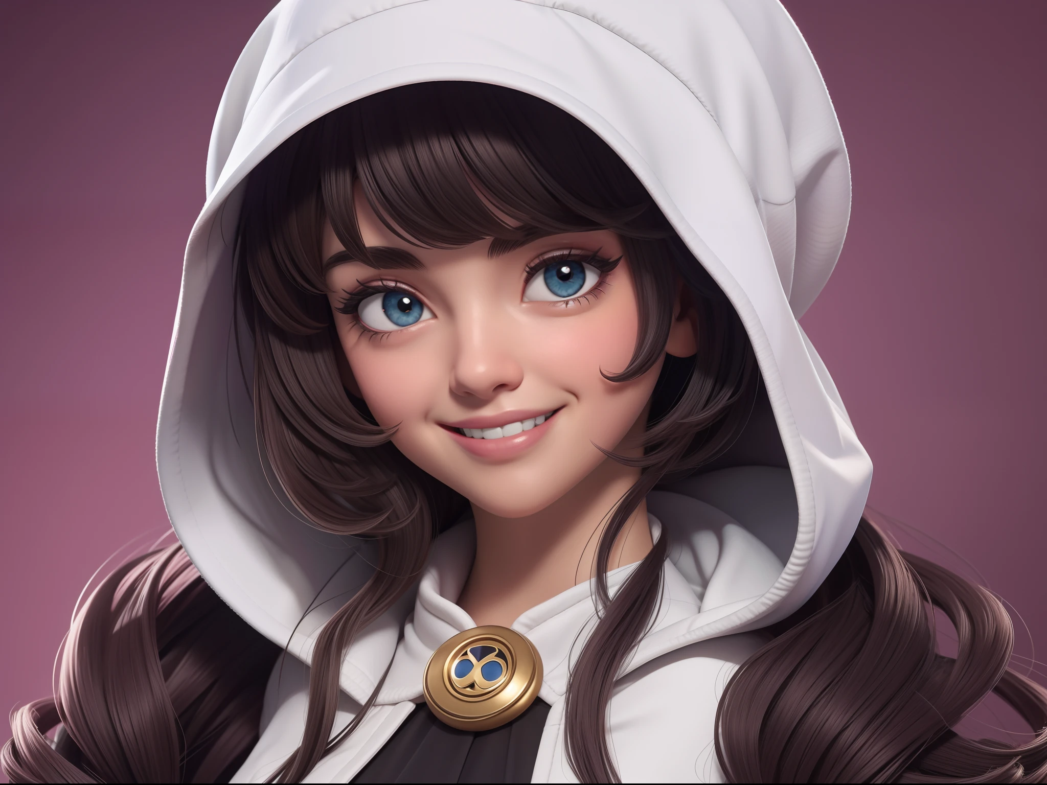 alta qualidade,Personagem fofinha, encantadora, sorriso meigo, jaqueta, bonnet, cabelos lisos