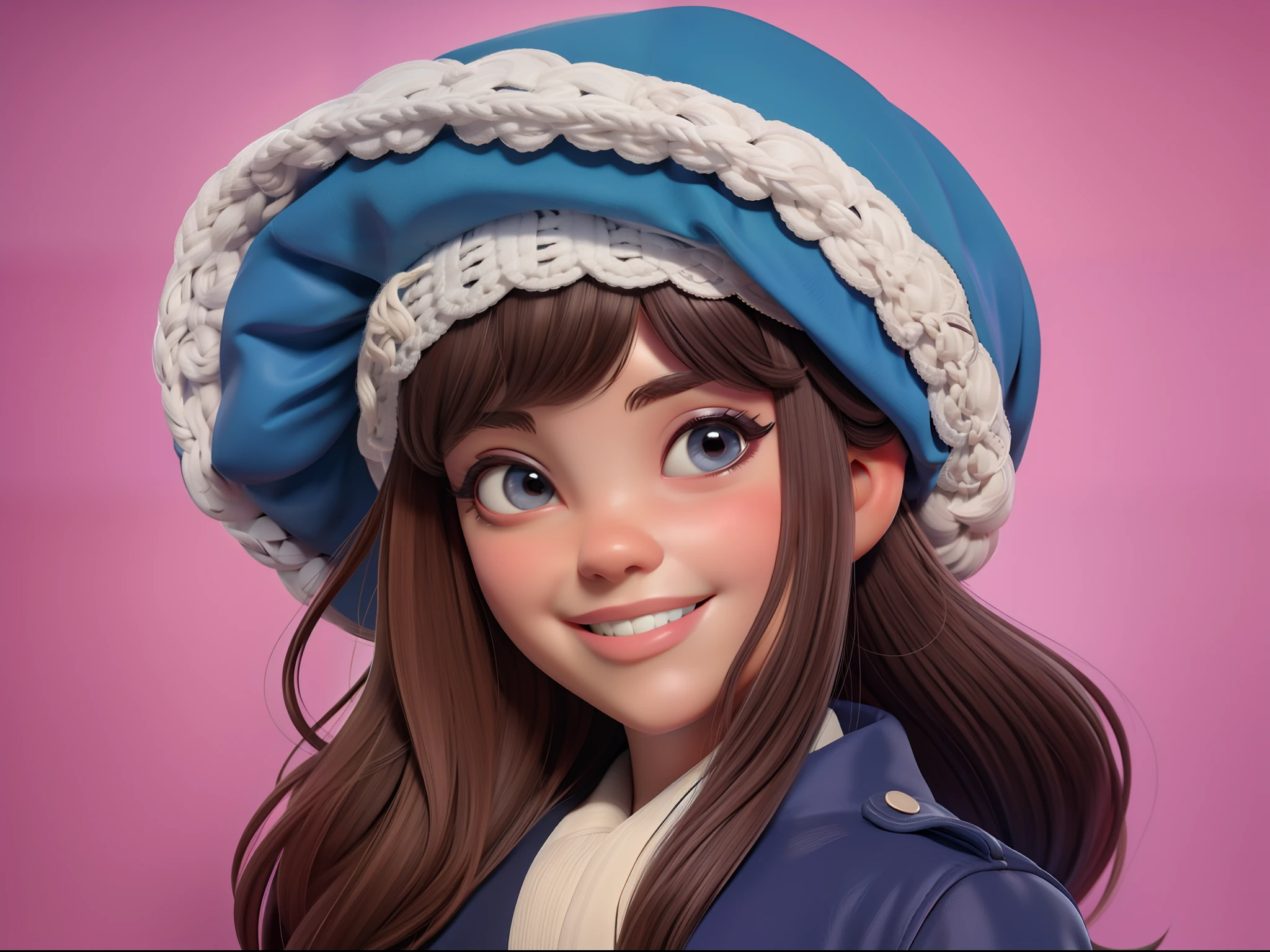 alta qualidade,Personagem fofinha, encantadora, sorriso meigo, jaqueta, bonnet, cabelos lisos