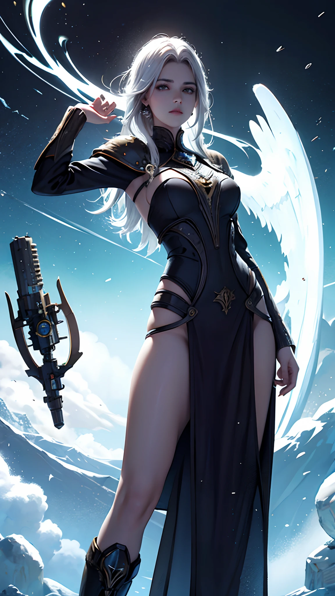 Arte Oficial, Unity 8k Wallpaper, Ultra Detalhe, Obra-Prima, Melhor Qualidade, Uma Mulher, (Muito Detalhe), dinamic angle, mystical expression, Fogo Efeito Brilhante, Fundo de Fantasia, rim lighting , Luz Lateral, cinematiclight, Ultra Definition, 8k UHD, grain of film, Melhor Sombra, Delicado, RAW, light particules, Textura Detalhada da Pele, Textura Detalhada da Armadura de Ouro, Clivagem, Rosto Detalhado, Detalhe complexo, Ultra-detalhado, Brilhante, Forte, armadura branca, segurando uma arma, segurando um escudo, dron de vara, (((cabelo castanho, seios gigantes 2.9))), olhos negros muito brilhantes, longo manto vermelho, fantasia, (realista),