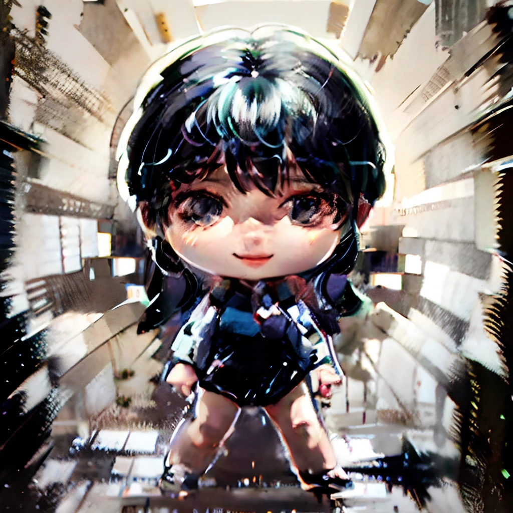 a drawing，A cartoon girl with a big smile on her face, chibi girl, chibi proportions, chibiStyle, Full body character drawing, full body portrait of a short!, Outlined!!!, holding a pudica pose, !!Full body portrait!!, small curvaceous loli, full body drawing, full character body, tchibi, Single character full body