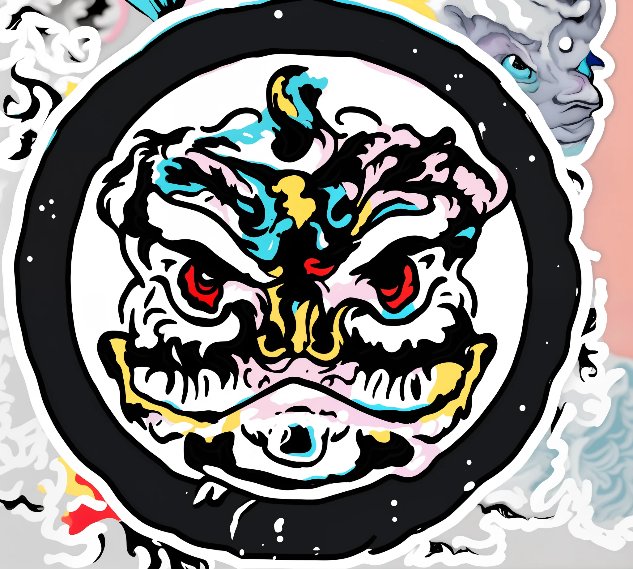 Close-up of colorful signs of lion dance, lion dance, Chinese Dragon, Dragon face, 中 国 鬼 节, China, chinese dragon engrave, dragon design language, Kungfu, , Dragon, Kungfu, Full details, Colorful signs,Badge,Simple pattern