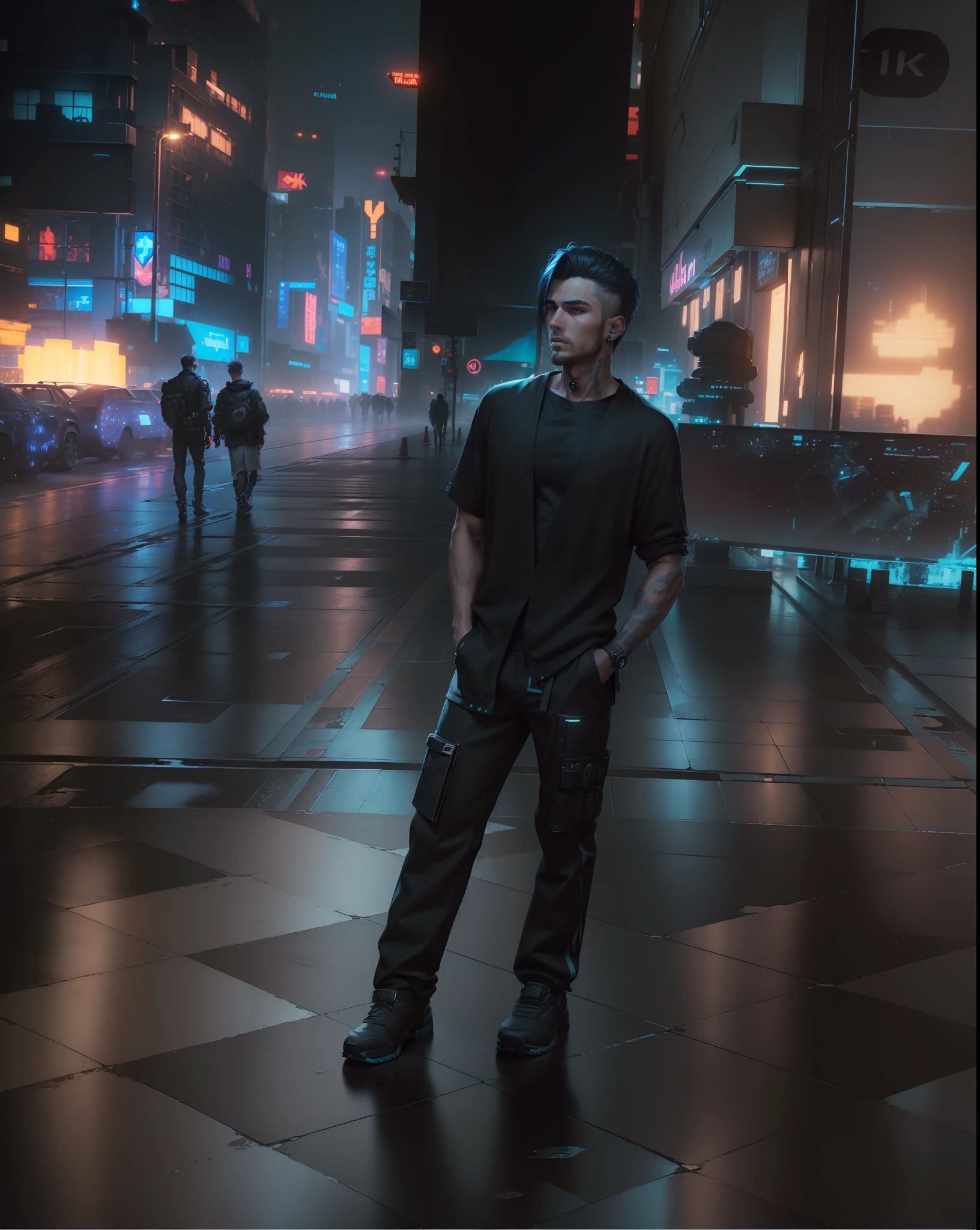 ((Best quality, 8k, Masterpiece :1.3)), change background with cyberpunk handsome boy,8k resolution,realstic face, Cardigan :1.1, Ultra-detailed face