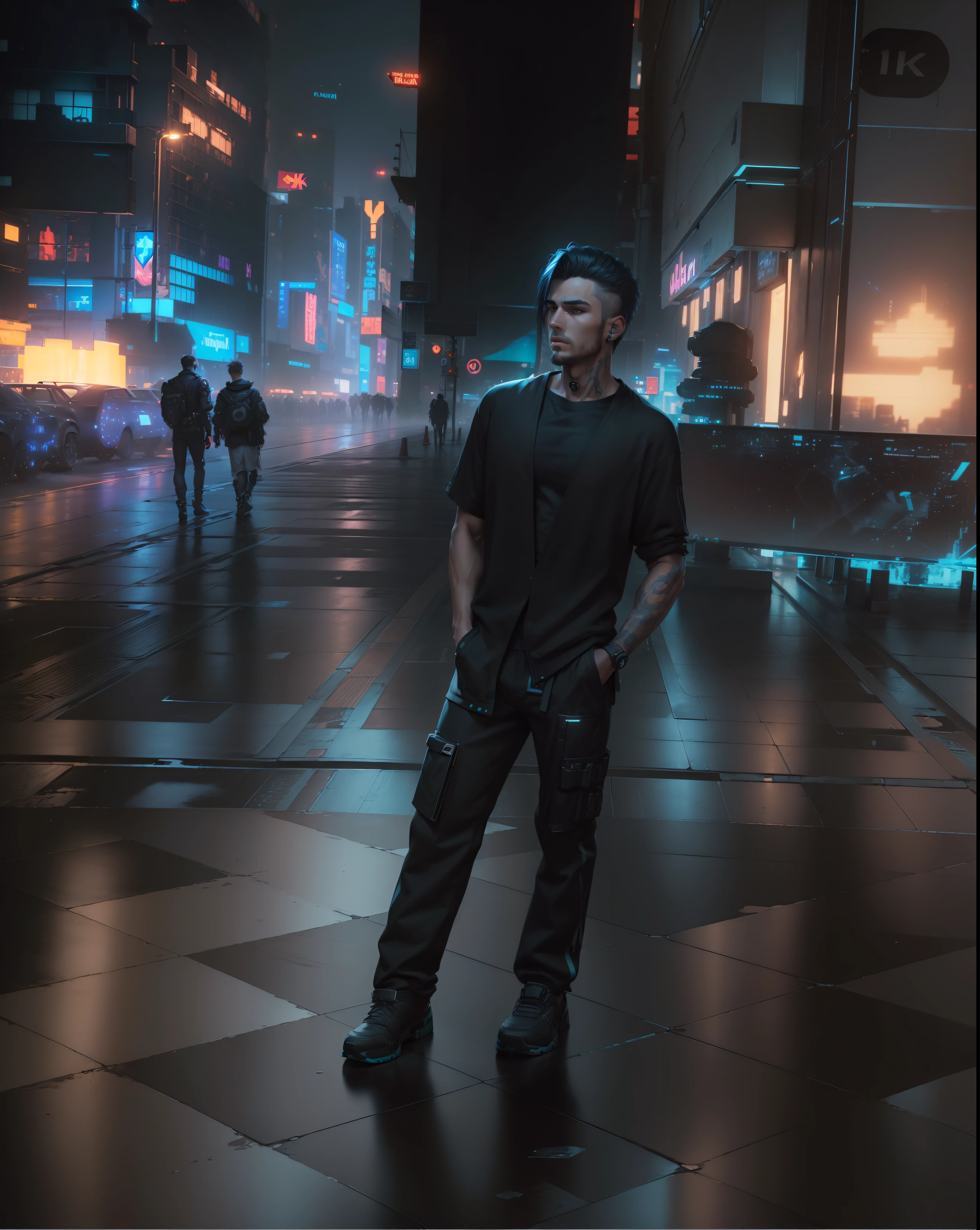 ((Best quality, 8k, Masterpiece :1.3)), change background with cyberpunk handsome boy,8k resolution,realstic face, Cardigan :1.1, Ultra-detailed face