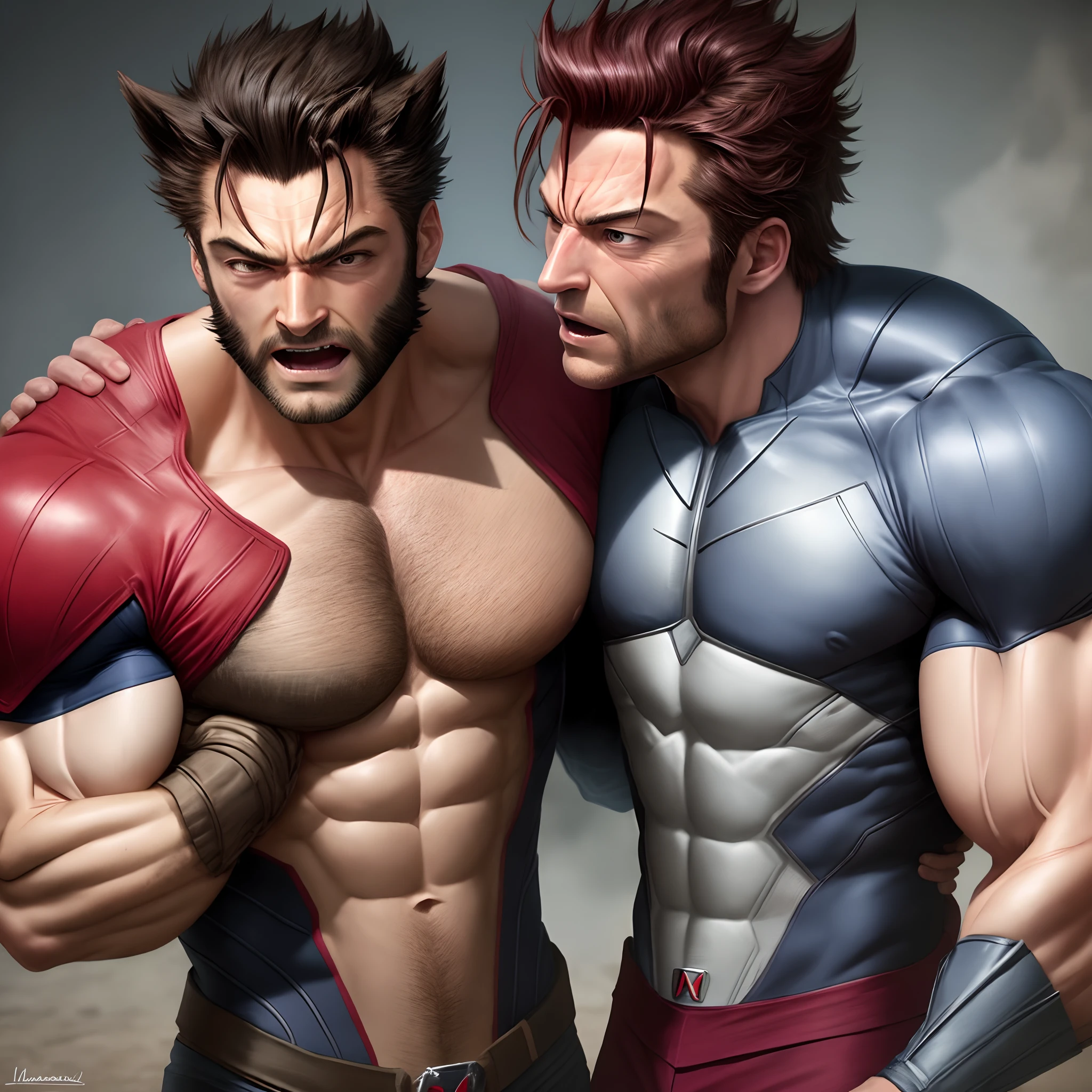 Create wolverine with muscles kissing magneto
