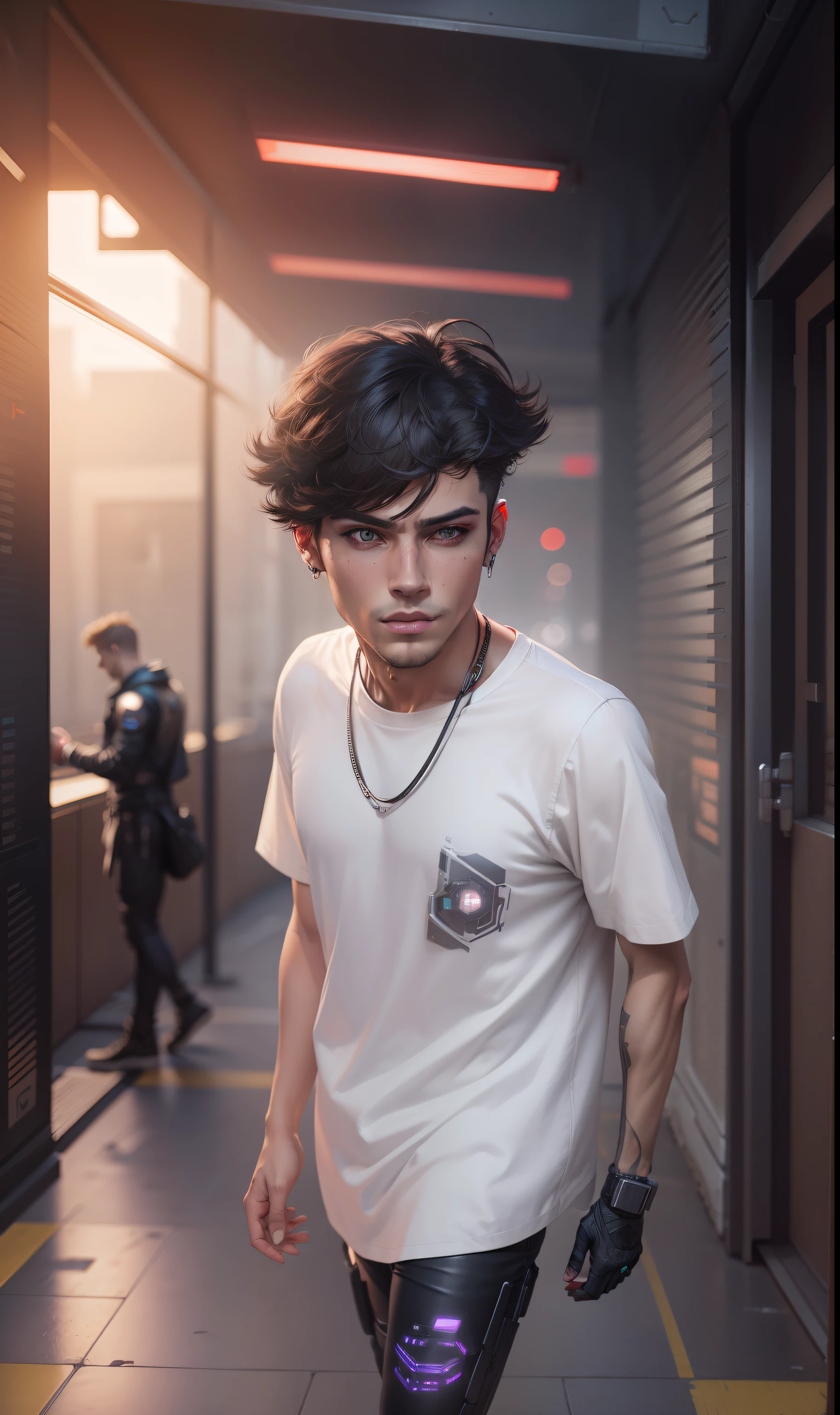 Change background cyberpunk handsome boy,  realistic face, 8k , ultra realistic ,