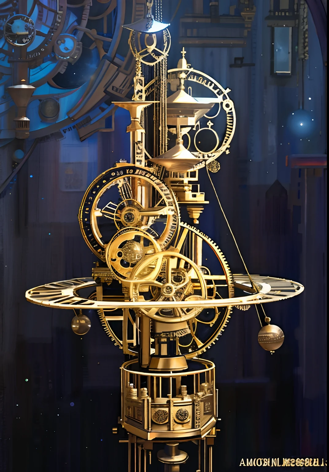 Planetarium,heavenly body,galactic,metal decoration,gear wheel,steampunc,Movie lighting,exquisitedetails
