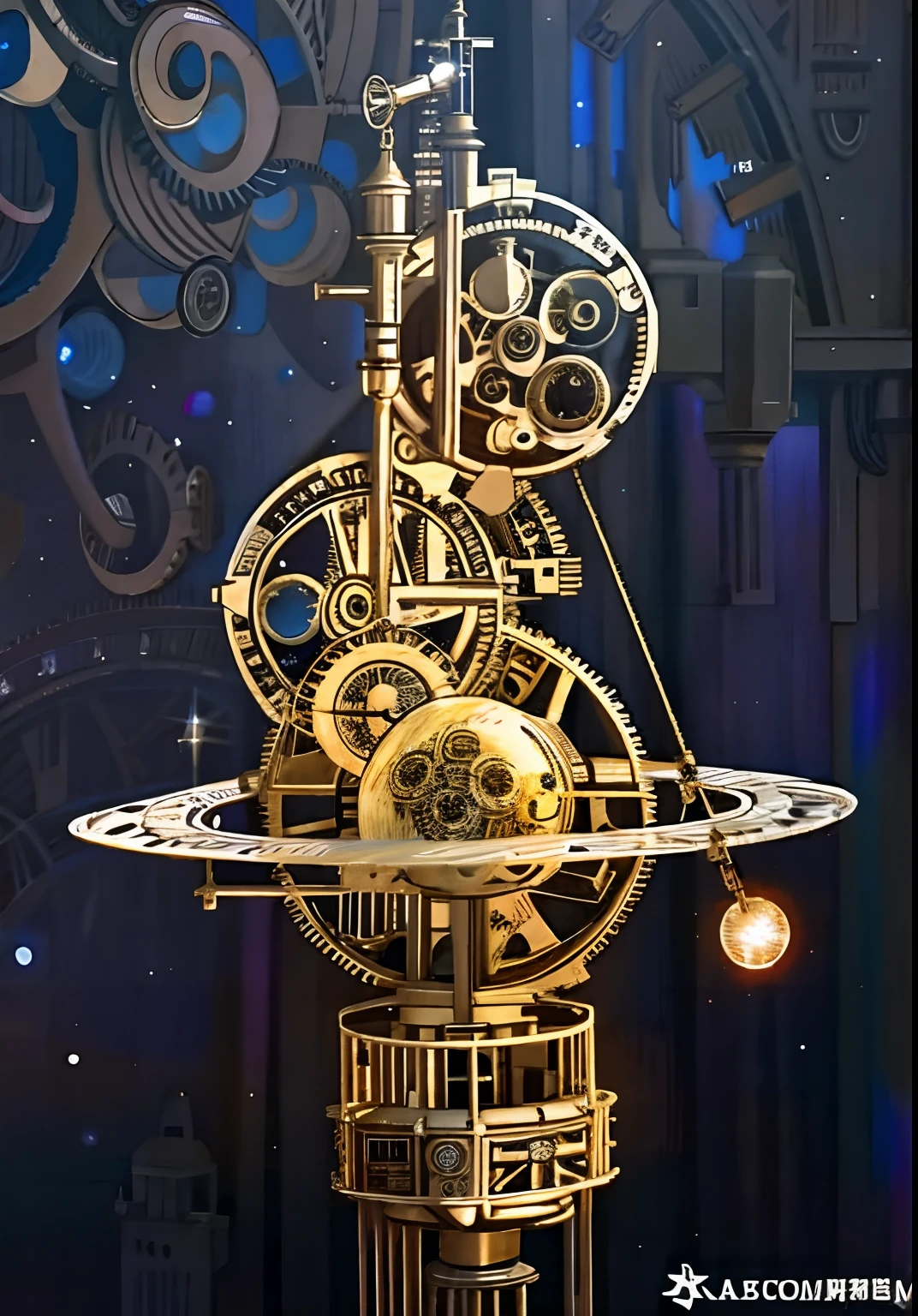 Planetarium,heavenly body,galactic,metal decoration,gear wheel,steampunc,Movie lighting,exquisitedetails