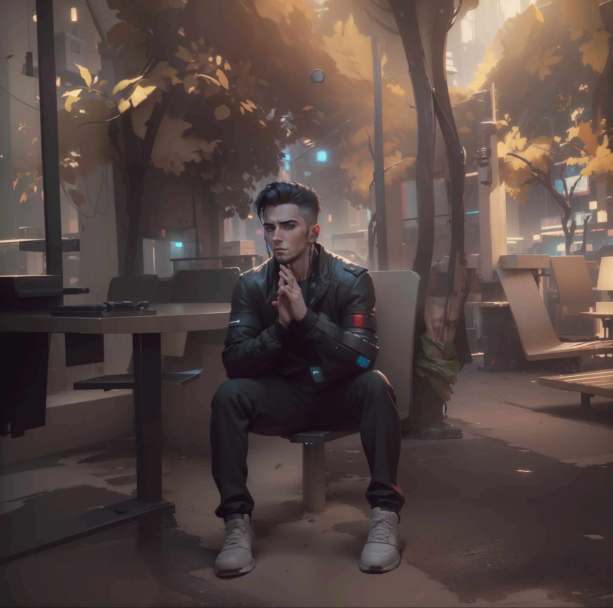 ((Best quality, 8k, Masterpiece :1.3)), change background with cyberpunk handsome boy,8k resolution,realstic face, Cardigan :1.1, Ultra-detailed face