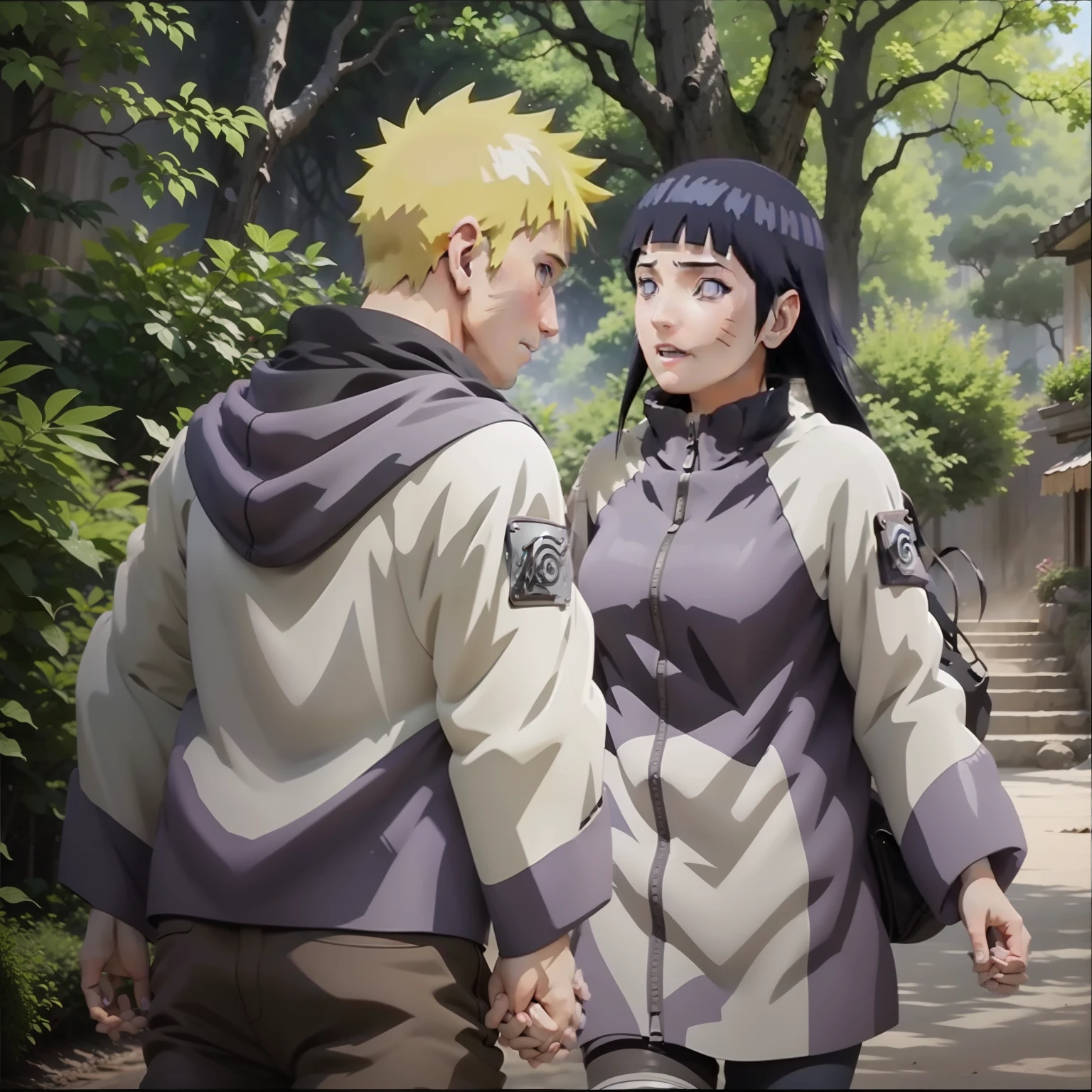 Hinata holding hands with her husband Naruto