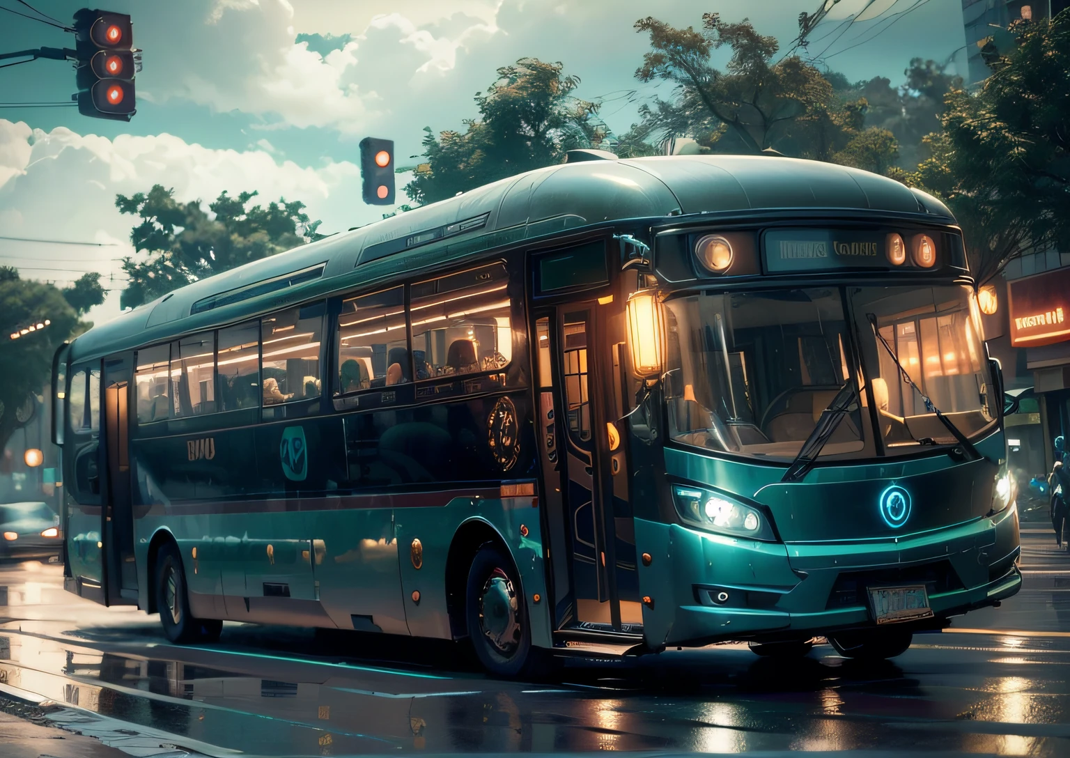futuristic bus, brancos de fundo, Corpo Steampunk, detalhes intrincados, Magnificent, cinemactic, high resolution, 4k,