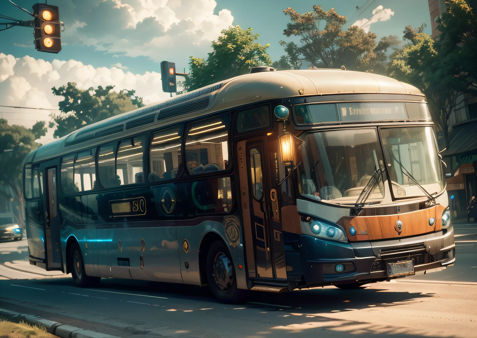 futuristic bus, brancos de fundo, Corpo Steampunk, detalhes intrincados, Magnificent, cinemactic, high resolution, 4k,