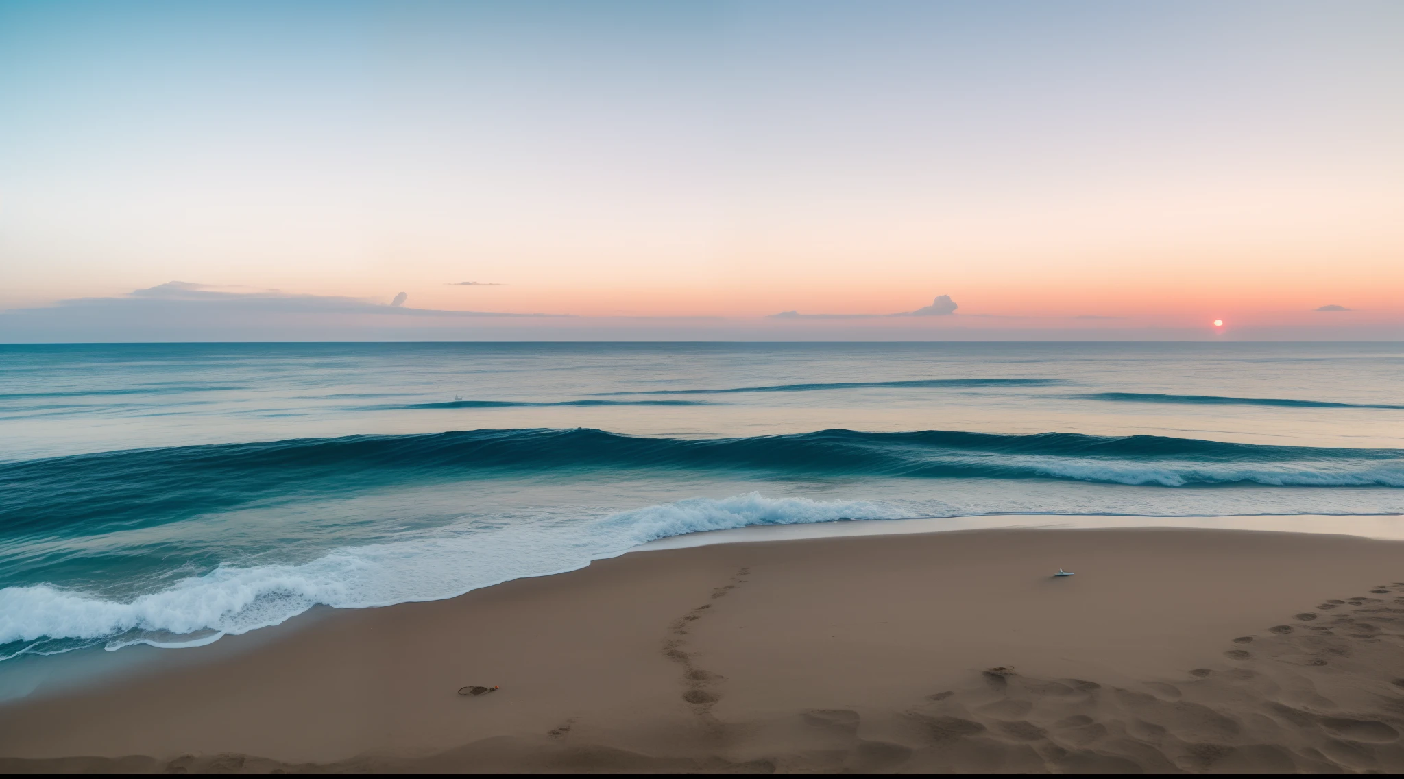 A view of standing on the beach's edge and staring at the horizon, sunset over the horizon, cloudless blue sky, Bali, clear sea water, white sand beach, yacht in the distance, detail, realistic, ultra realistic, 8k uhd, DSLR, soft lighting, high quality, film grain, Fujifilm XT3, (Masterpiece) <la:add_detail:1