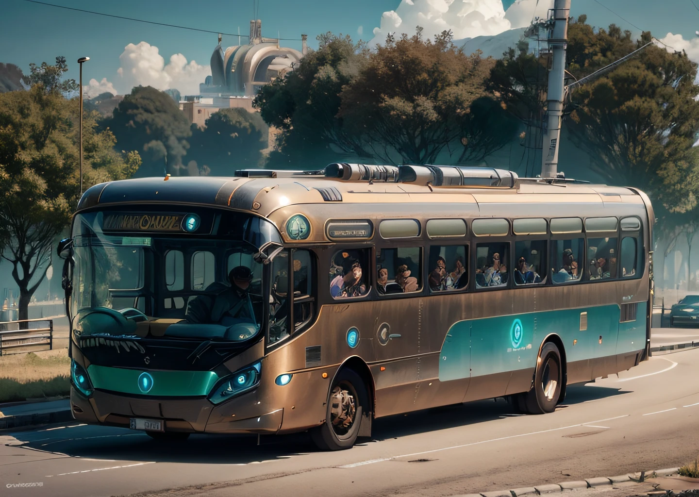 futuristic bus, brancos de fundo, Corpo Steampunk, detalhes intrincados, Magnificent, cinemactic, high resolution, 4k,