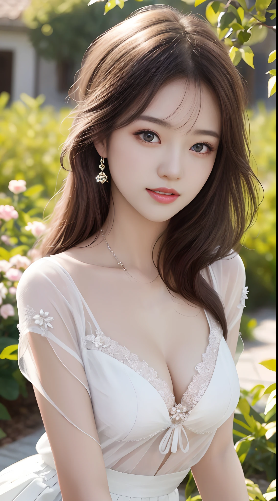 Beautiful sexy F-cup beauty,The eyes and face are very detailed,beatiful detailed eyes,offcial art,Unified 8k wallpaper,ultra-detailliert,Beautiful and beautiful,big breasts beautiful,tmasterpiece,best qualtiy,primitive,tmasterpiece,ultra fine photos,best qualtiy,超高分辨率,photorealistic realism,rays of sunshine,full-body portraits,stunningly beautiful,,dynamicposes,delicated face,Vibrant eyes,详细的脸,Close-up of chest,highly detailedskin,Realistic details of skin,Visible pores,Clear focus,50 million pixel quality,high qulity,White skin of the,photo-realism, semi transparent,Erotic flowers,Short skirt