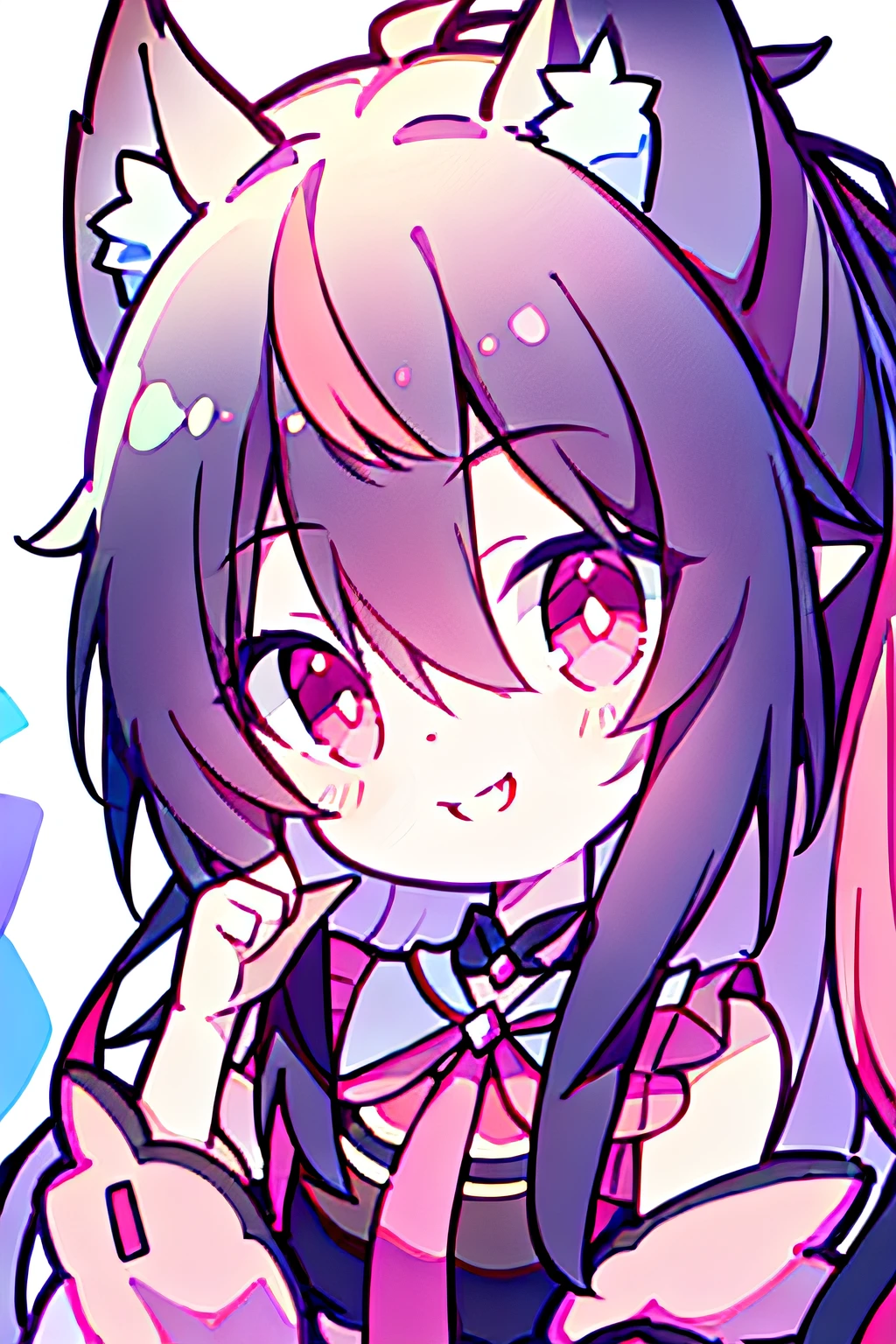 Fanart,High-quality fan art,black hair, hair bobbles, wince, longeyelashes, solid circle eyes, fake animal ears, light smile, ear blush, fang, streaked hair, pink hair, hair between eyes, Surrealism, drop shadow, anaglyph, stereogram, tachi-e, pov, atmospheric perspective, first-person view, 8k, super detail, ccurate, best quality