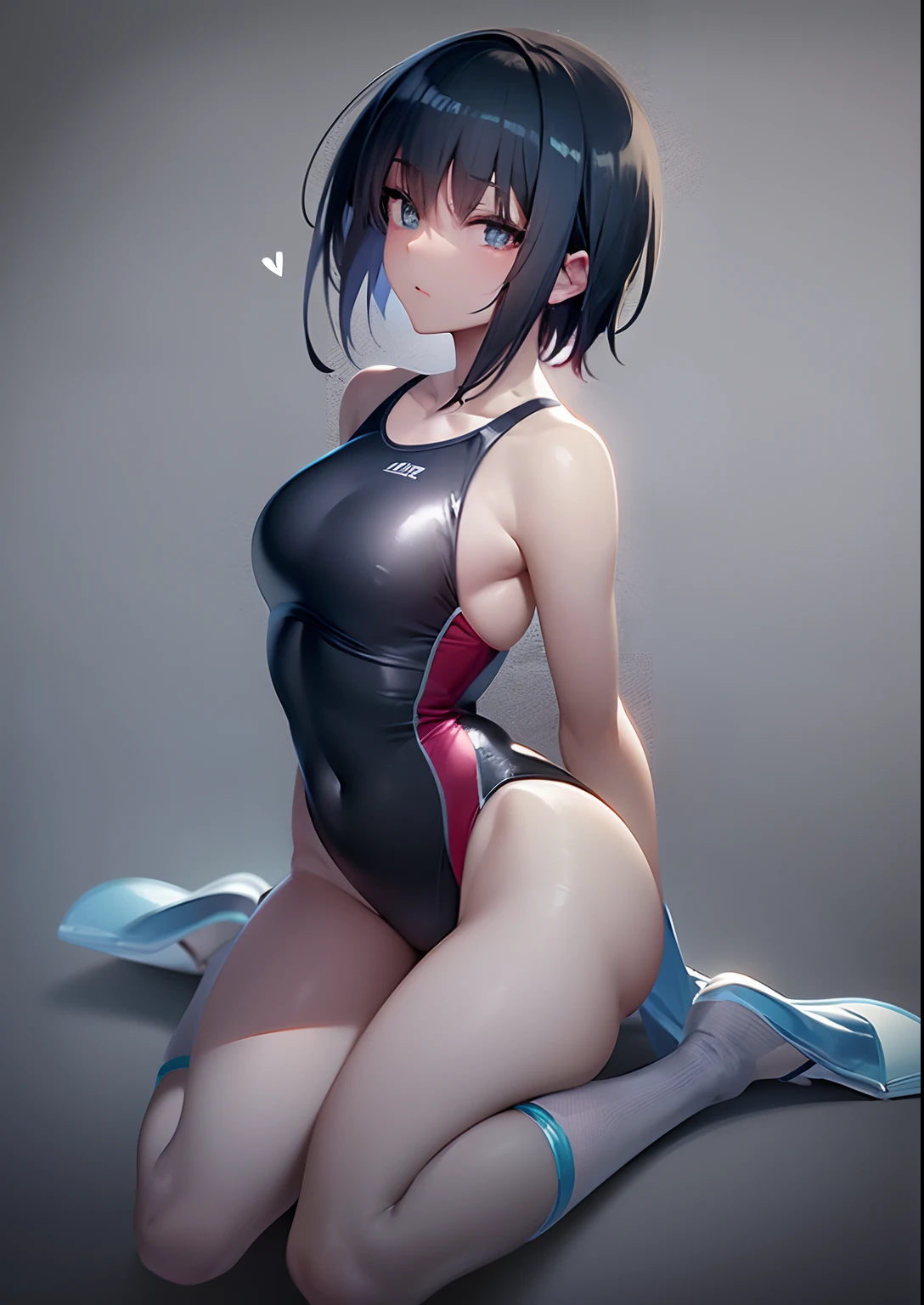 Cartoon image of a man in a swimsuit sitting on the ground, wearing a swimming wear, Beautiful anime boy crouching, Chic, Seductive Anime Boy, Ecchi anime style, Ecchi, Ecchi style, Cute boy in tank suit