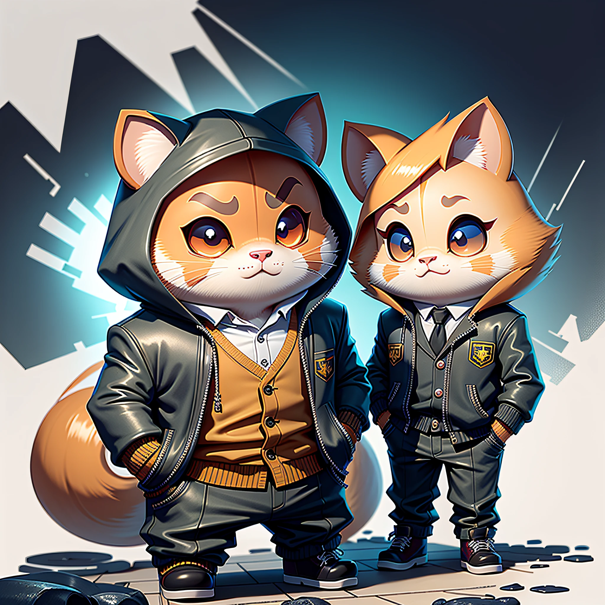 c4tt4stic, (hamster:1.3),full bodyesbian:1.2,dressed in a suit,in blouse wearing,Wear black leather shoes,Put your hands in your pockets,{super detailing,超高分辨率,realisticlying,Super quality,复杂},