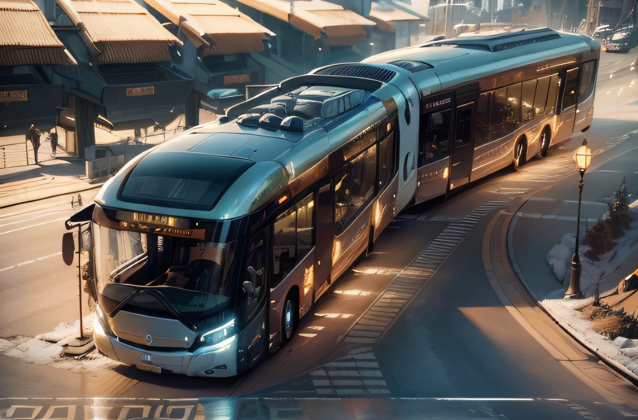 futuristic articulated bus, brancos de fundo, Corpo Steampunk, detalhes intrincados, Magnificent, cinemactic, high resolution, 4k,