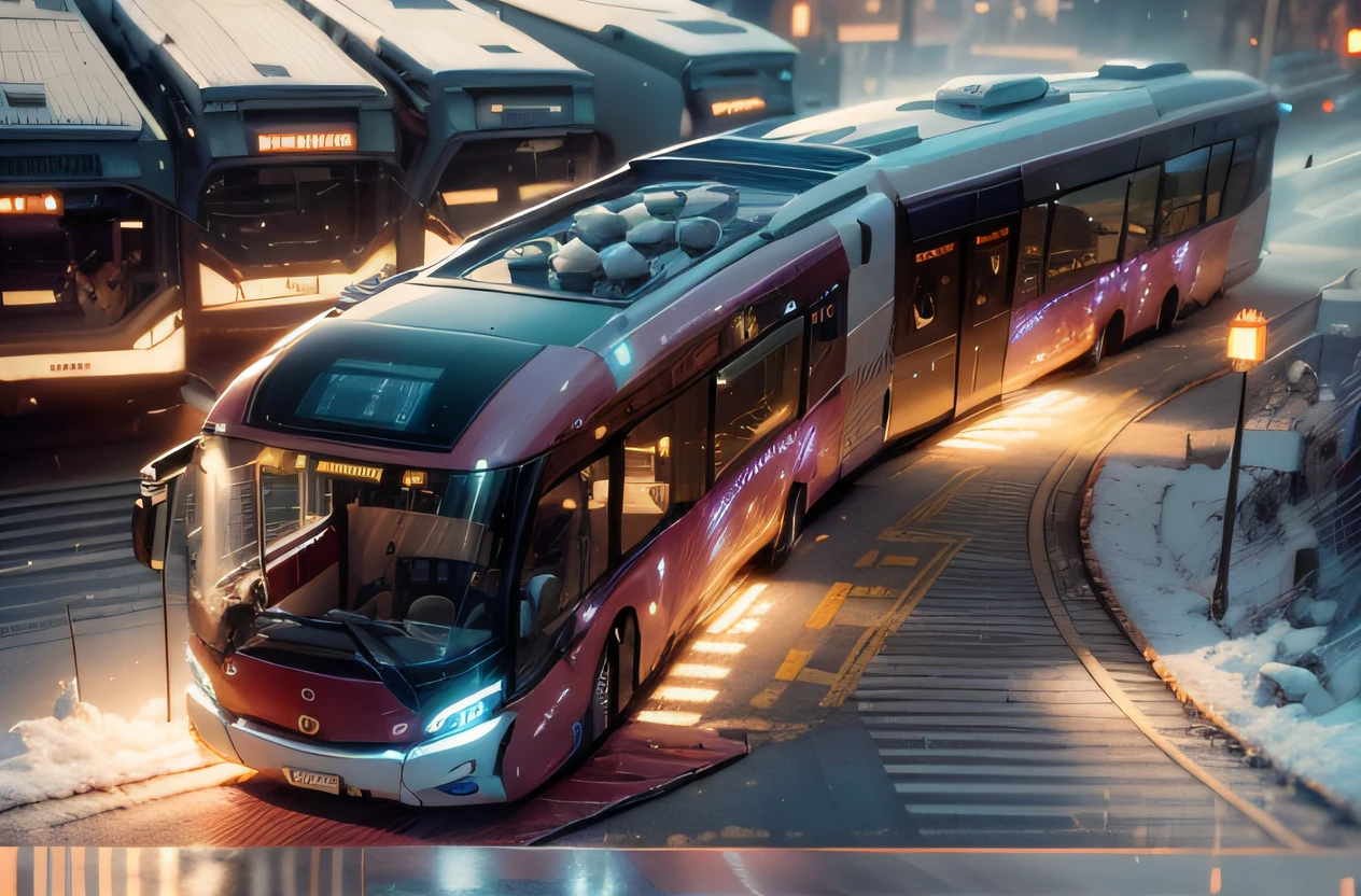 futuristic articulated bus, brancos de fundo, Corpo Steampunk, detalhes intrincados, Magnificent, cinemactic, high resolution, 4k,