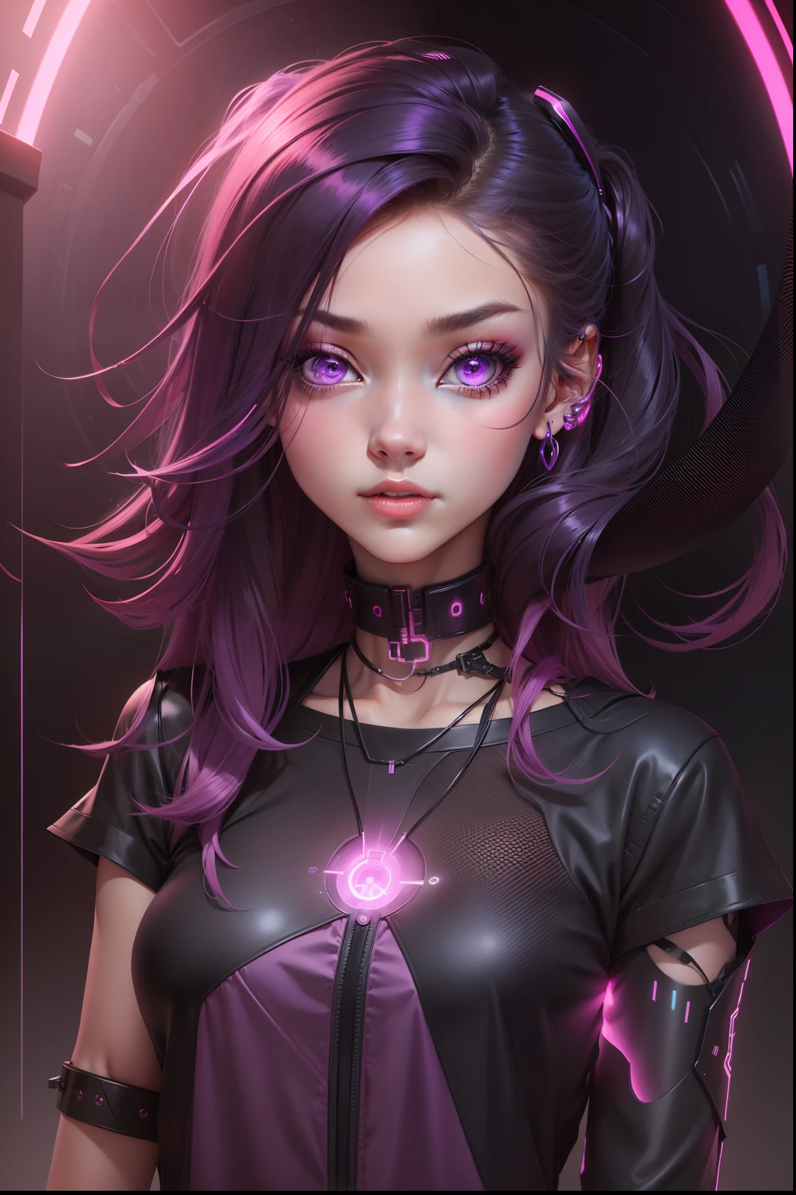 1 girl, beaming colors, bright colors, brilliant colors, burnt amber, cooper color, dark pink colors, dark vibrant colors, dark purple, dark pink, dark violet, electric colors, futuristic, realistic art --niji --q 0.25