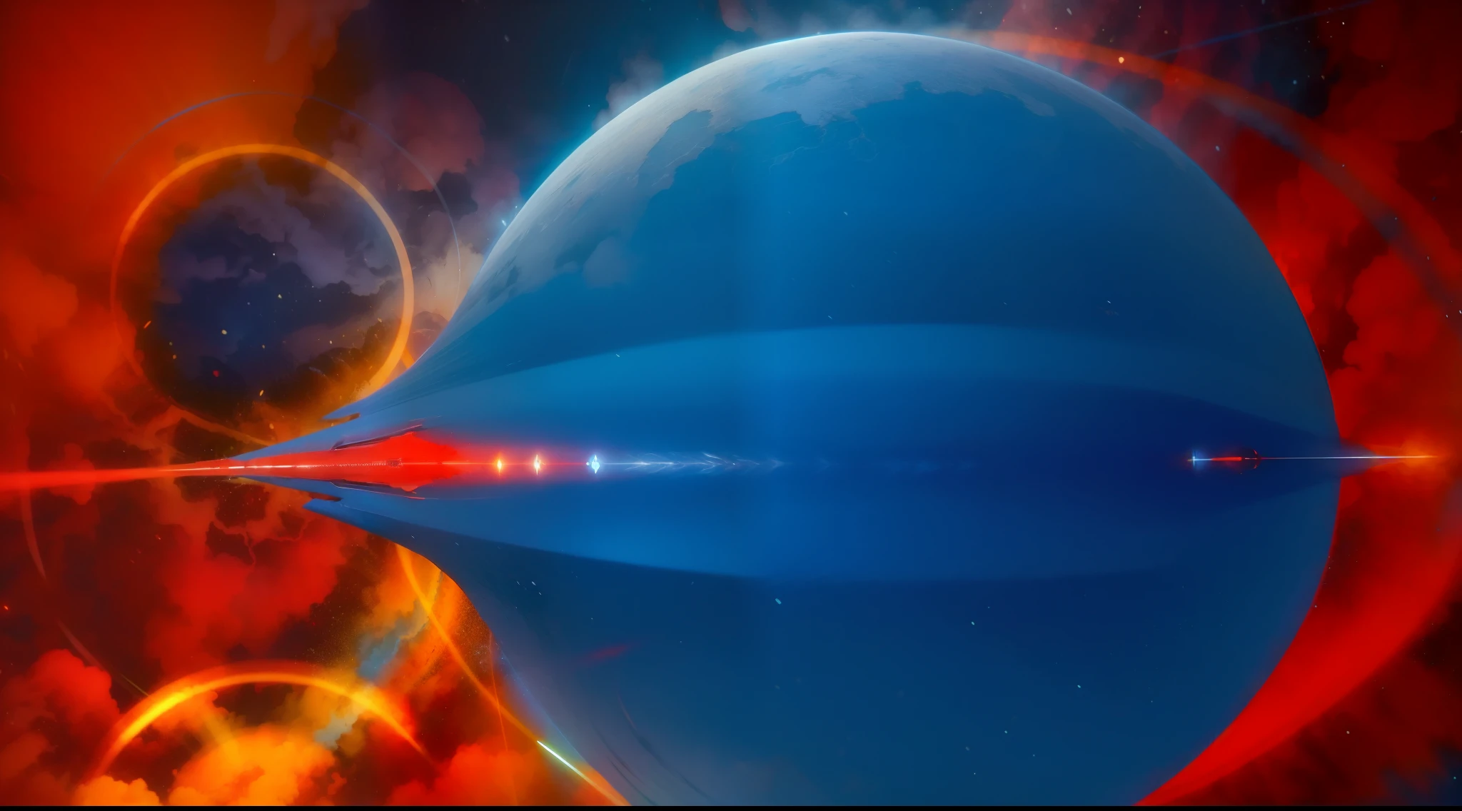 A large sci-fi scene,Background image,blue colors,red colour,black in color,amarelo,shapely,coordination,Superior color,Surprising textures