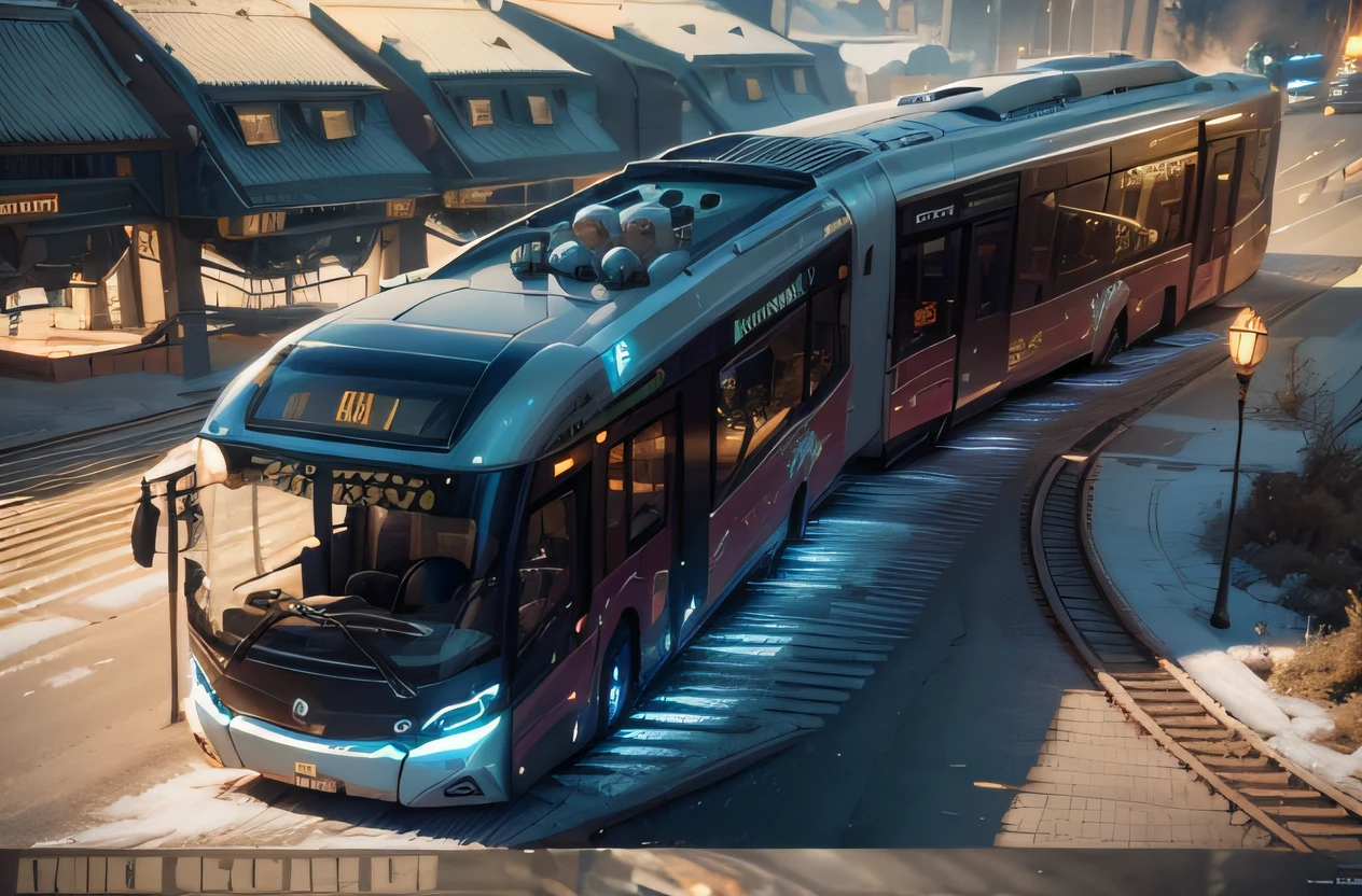 futuristic articulated bus, brancos de fundo, Corpo Steampunk, detalhes intrincados, Magnificent, cinemactic, high resolution, 4k,