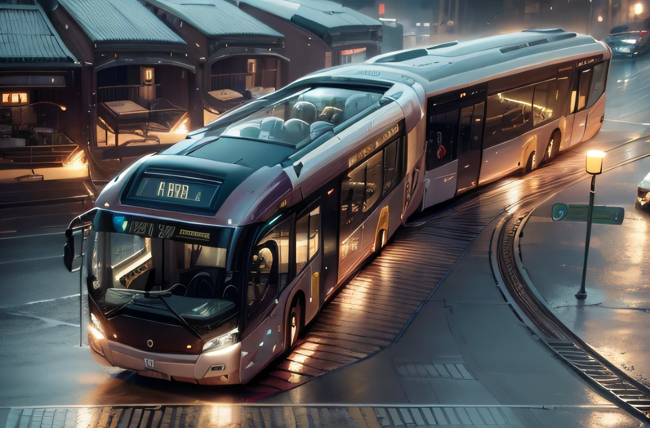 futuristic articulated bus, brancos de fundo, Corpo Steampunk, detalhes intrincados, Magnificent, cinemactic, high resolution, 4k,
