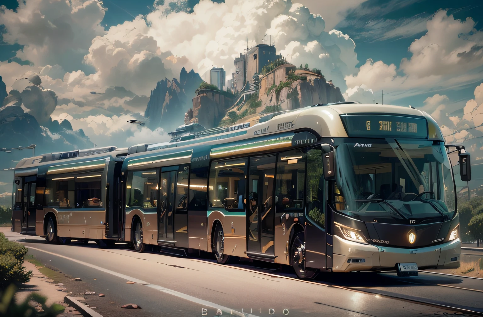 futuristic articulated bus, brancos de fundo, Corpo Steampunk, detalhes intrincados, Magnificent, cinemactic, high resolution, 4k,