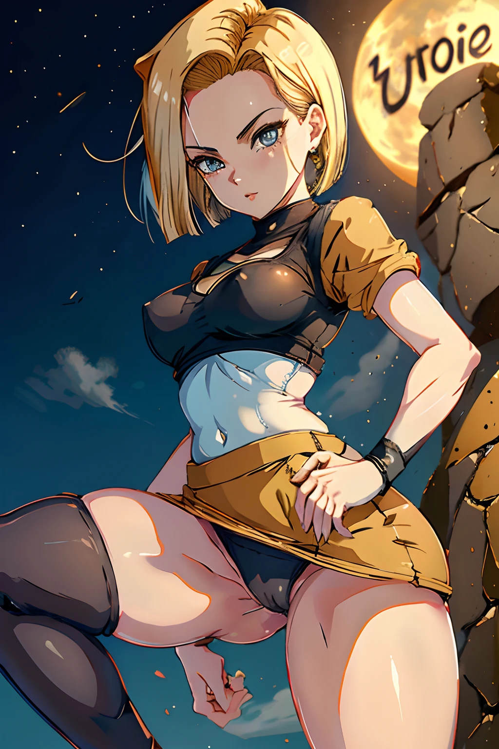 Garota de , (Android18), Bunda grande, middlebreasts, She's wearing a short skirt, calcinha branca, cameltoe, camel toe