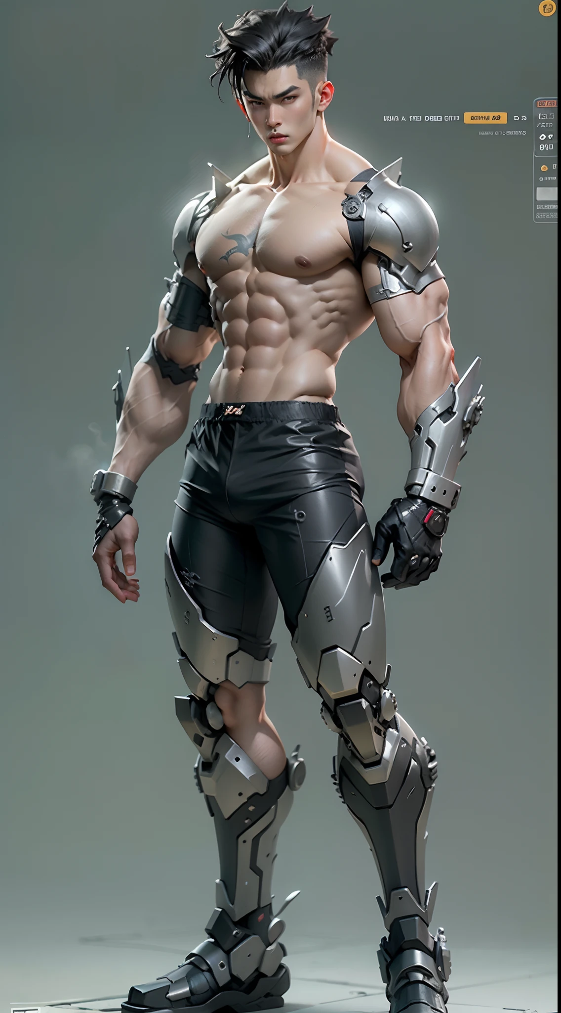 Figures，Model design，Tide play blind box，The whole body of the character，base，Wu Yifan，Handsome cybernetic boy looking at camera lingerie detailed muscular reality masterpiece，musculous