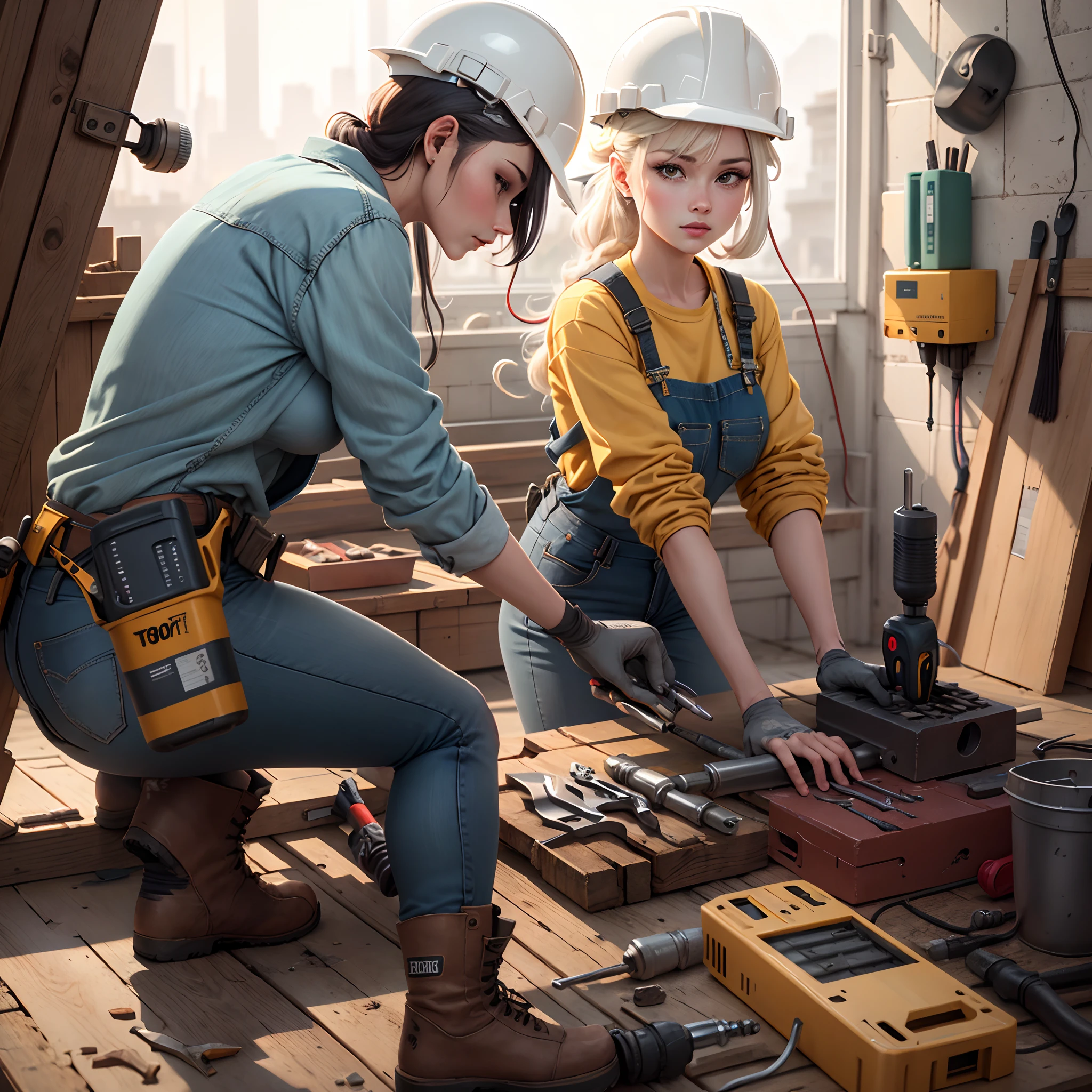 tools,Beautuful Women,succinct,hardhat,electric drill