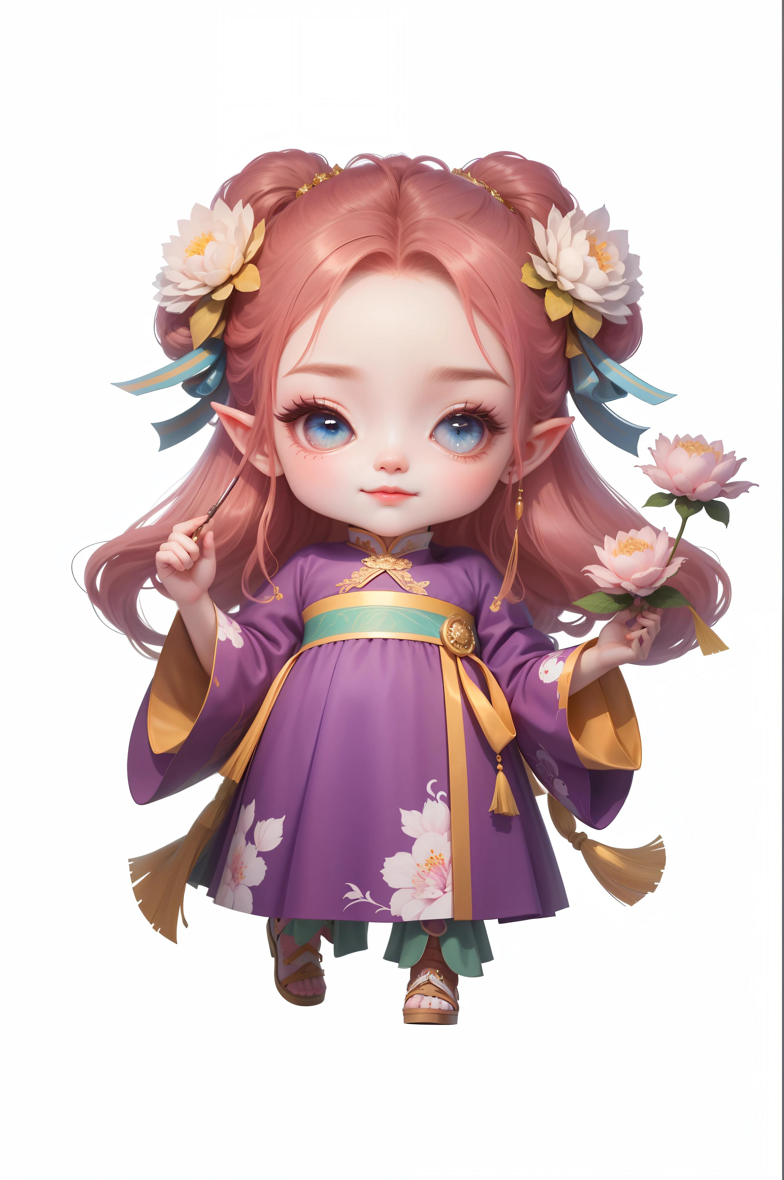 Chinese shoes,white limbo,Pattern,Pedras preciosas,Refinement,8K,ssmile,Very cheerful,(elvish ears)spiky,voluminous hair(the detail),(adorable eyes)Round round,full bodyesbian,Perfect quality, (tmasterpiece:1.2) (detailedskin:1.3) (intricately details) (8K) (detailedeyes) (Sharp focus), (Out of sorts)Exquisite painting,lovely digital painting,anime styled digital art,style of anime。8K,