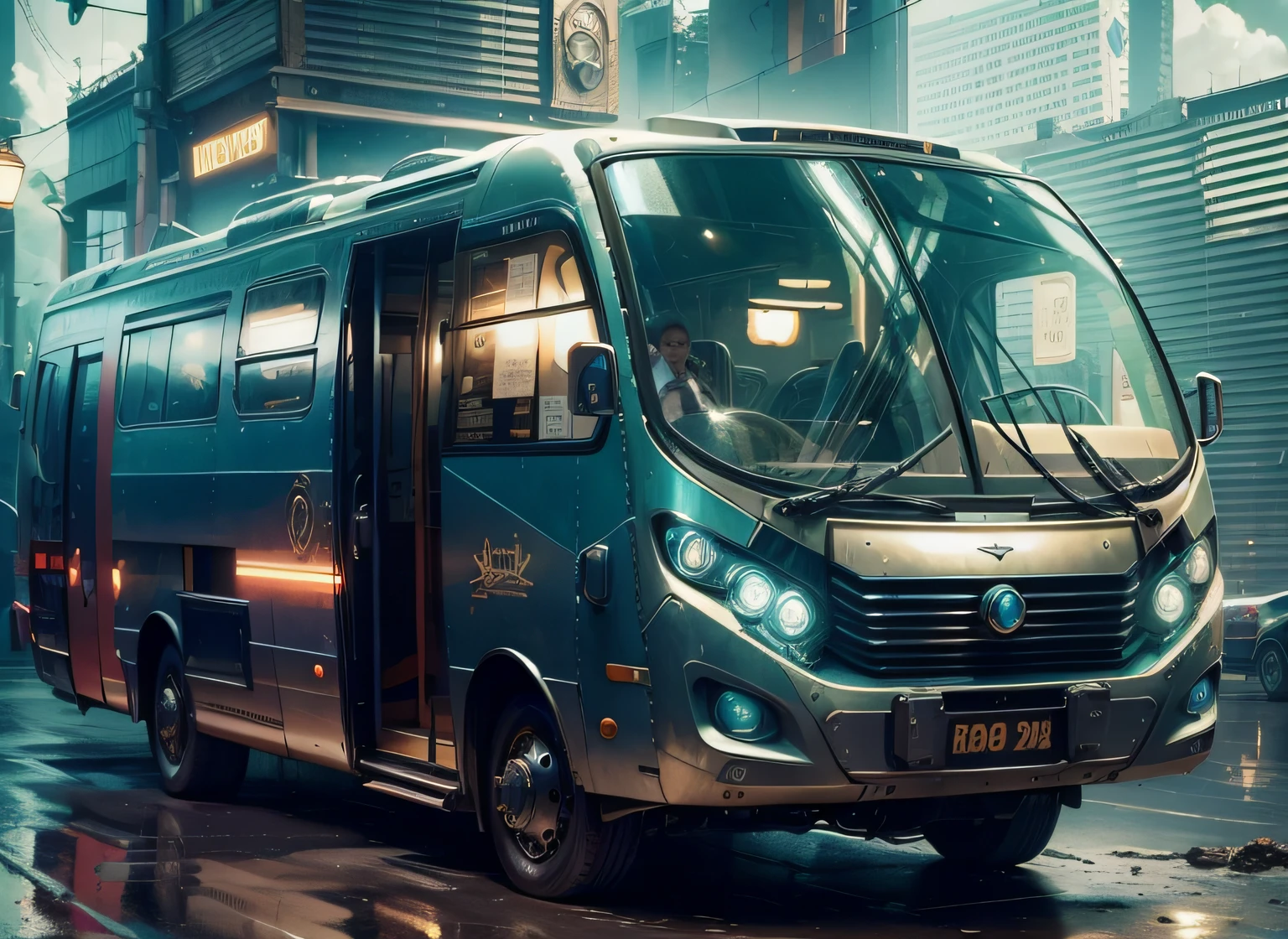 futuristic bus, brancos de fundo, Corpo Steampunk, detalhes intrincados, Magnificent, cinemactic, high resolution, 4k,