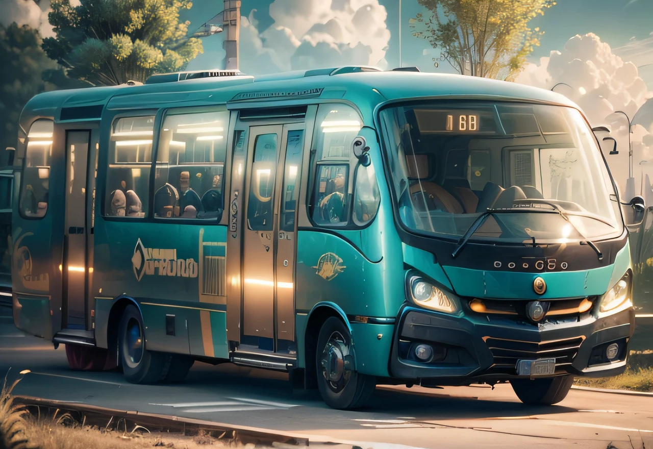 futuristic bus, brancos de fundo, Corpo Steampunk, detalhes intrincados, Magnificent, cinemactic, high resolution, 4k,