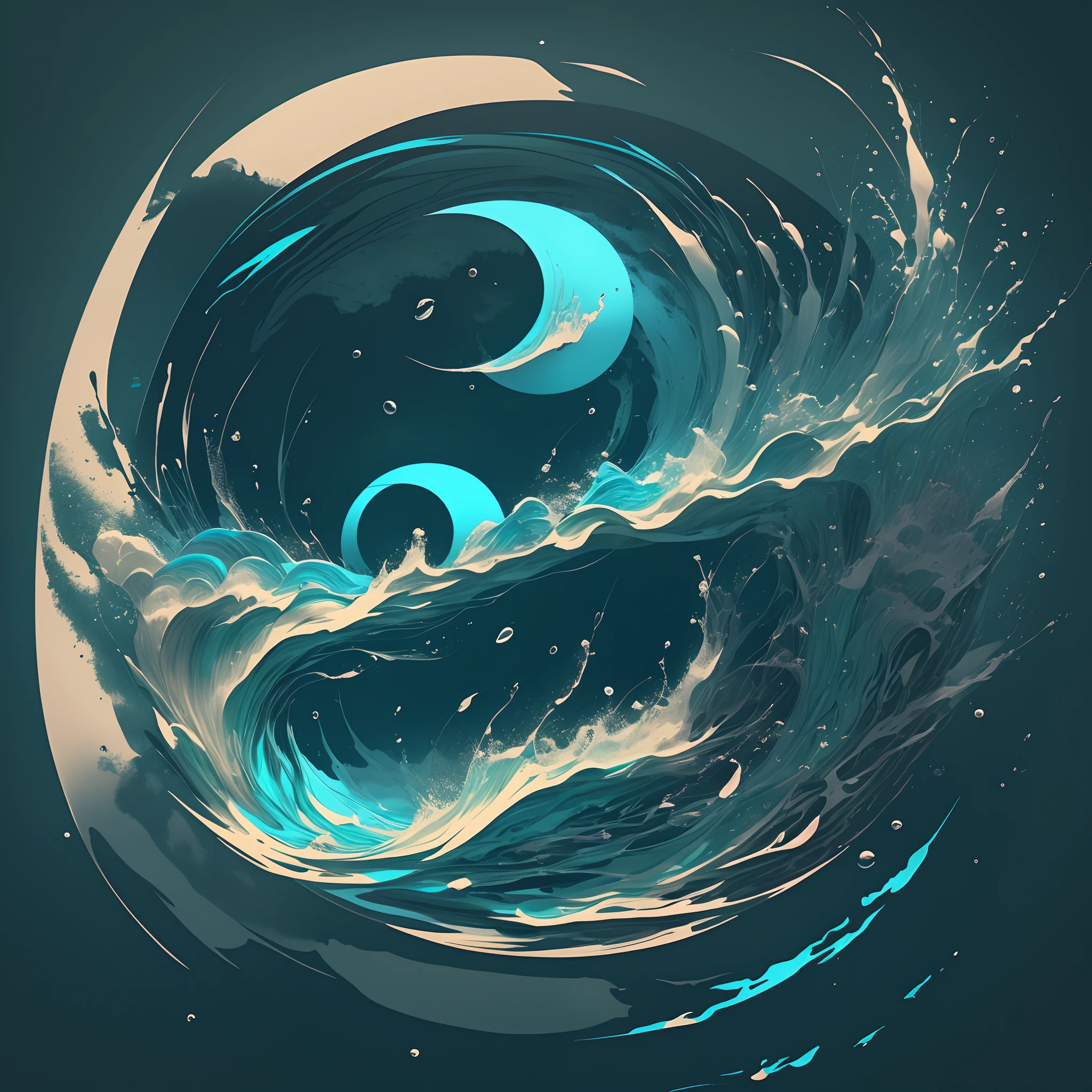 Logo with flowing water not rushing moon text on a moon background，Line art logo，Black and dark blue background，Bright blue，Minimal and pure — --auto --s2