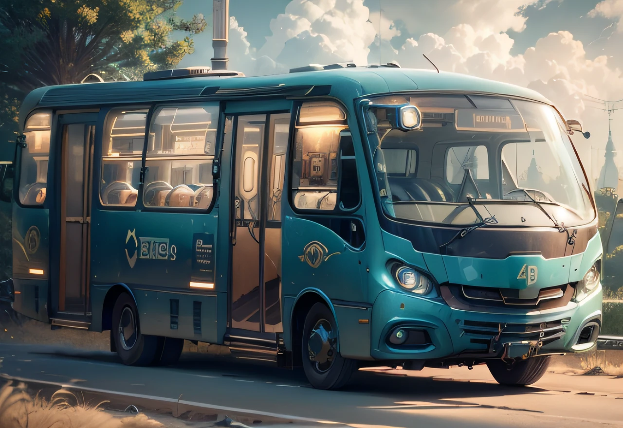 futuristic bus, brancos de fundo, Corpo Steampunk, detalhes intrincados, Magnificent, cinemactic, high resolution, 4k,