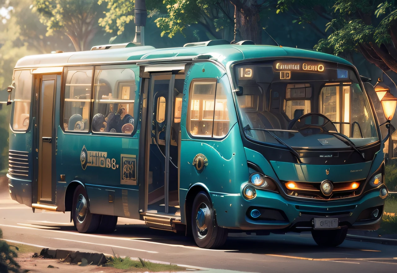 futuristic bus, brancos de fundo, Corpo Steampunk, detalhes intrincados, Magnificent, cinemactic, high resolution, 4k,